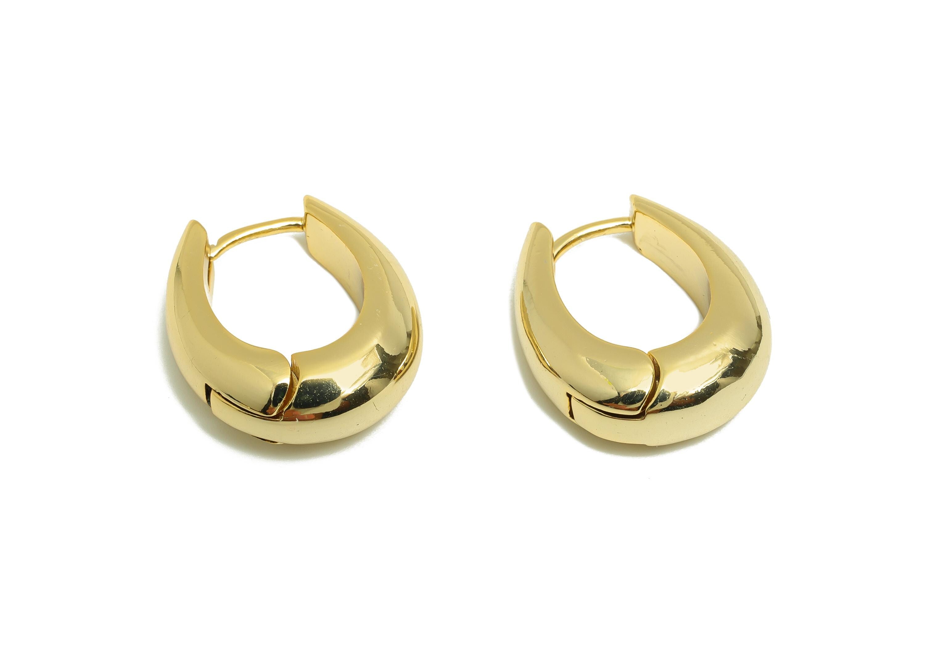 Brass Oval Hoop Earring - Gold Thick Huggie Earring - Minimalist Daily Wear Earring - 18K Real Gold Plating - 21.26x18.45x4.7mm - RGP9042 - DOMEDBAZAAR