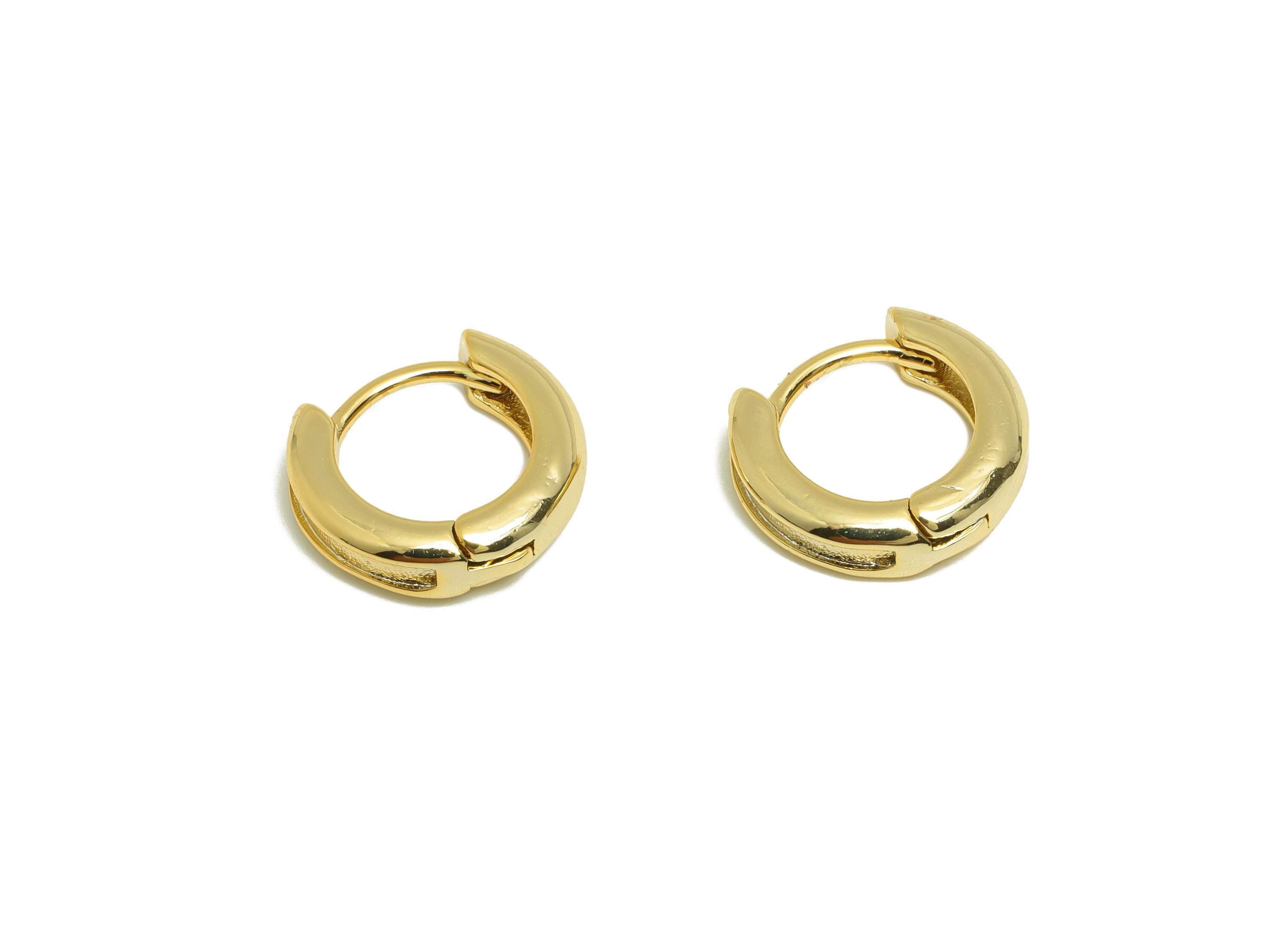 Brass Tiny Hoop Earring - Gold Huggie Earring for Girl's - Thick Circle Daily Wear Ear - 18K Real Gold Plated - 11.94x11.94x3.13mm - RGP9043 - DOMEDBAZAAR