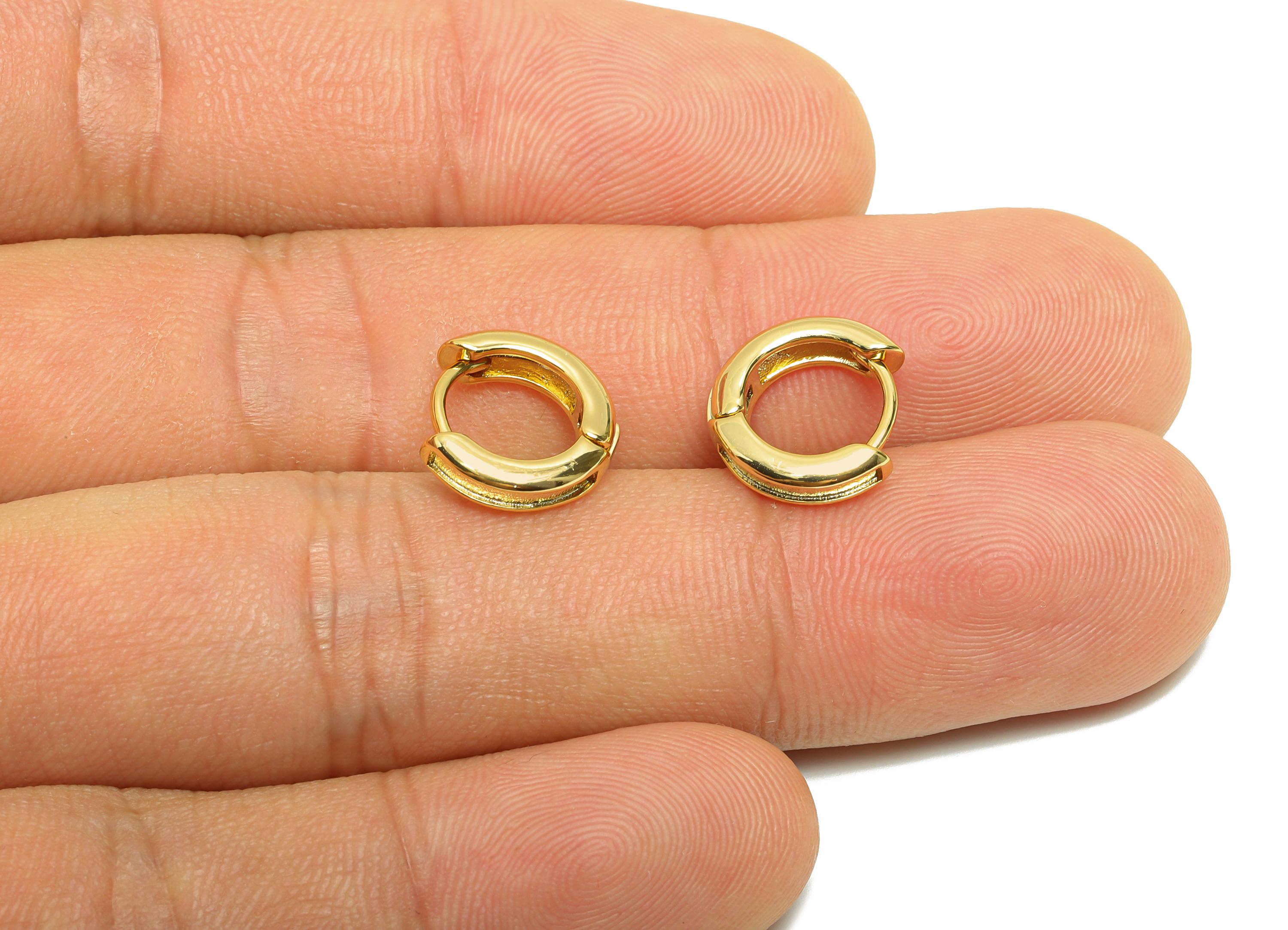 Brass Tiny Hoop Earring - Gold Huggie Earring for Girl's - Thick Circle Daily Wear Ear - 18K Real Gold Plated - 11.94x11.94x3.13mm - RGP9043 - DOMEDBAZAAR
