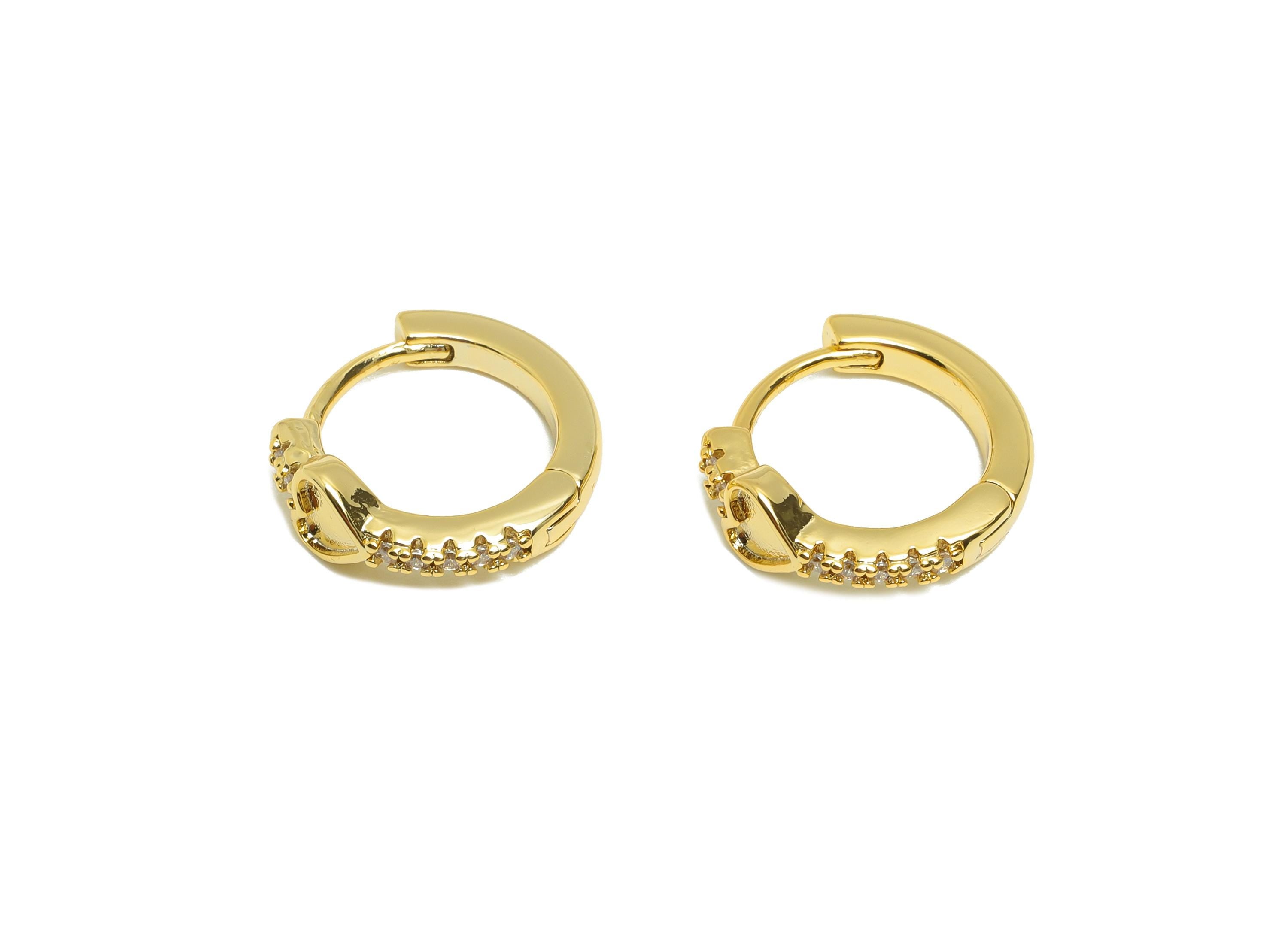 Brass Heart Huggie Earring - Gold Zircon Hoop Earring for Girls - Daily Wear Hoop Ear - 18K Real Gold Plating - 13.79x12.4x1.8mm - RGP9049 - DOMEDBAZAAR