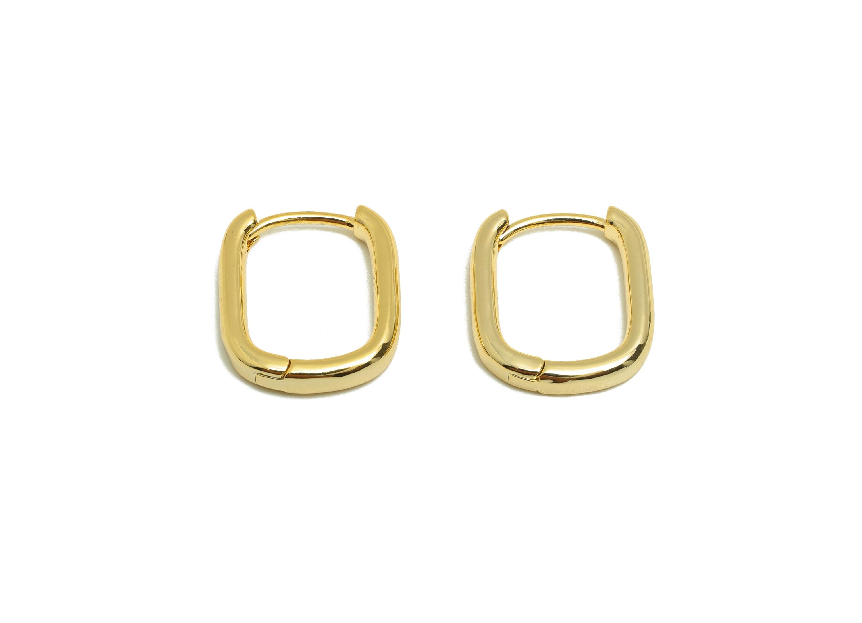 Brass Rectangle Hoop Earring - Gold U Huggie Earring Clasp for Girl - Daily Wear Earring - 18K Real Gold Plated - 16.04x13.78x2.85mm-RGP9051 - DOMEDBAZAAR