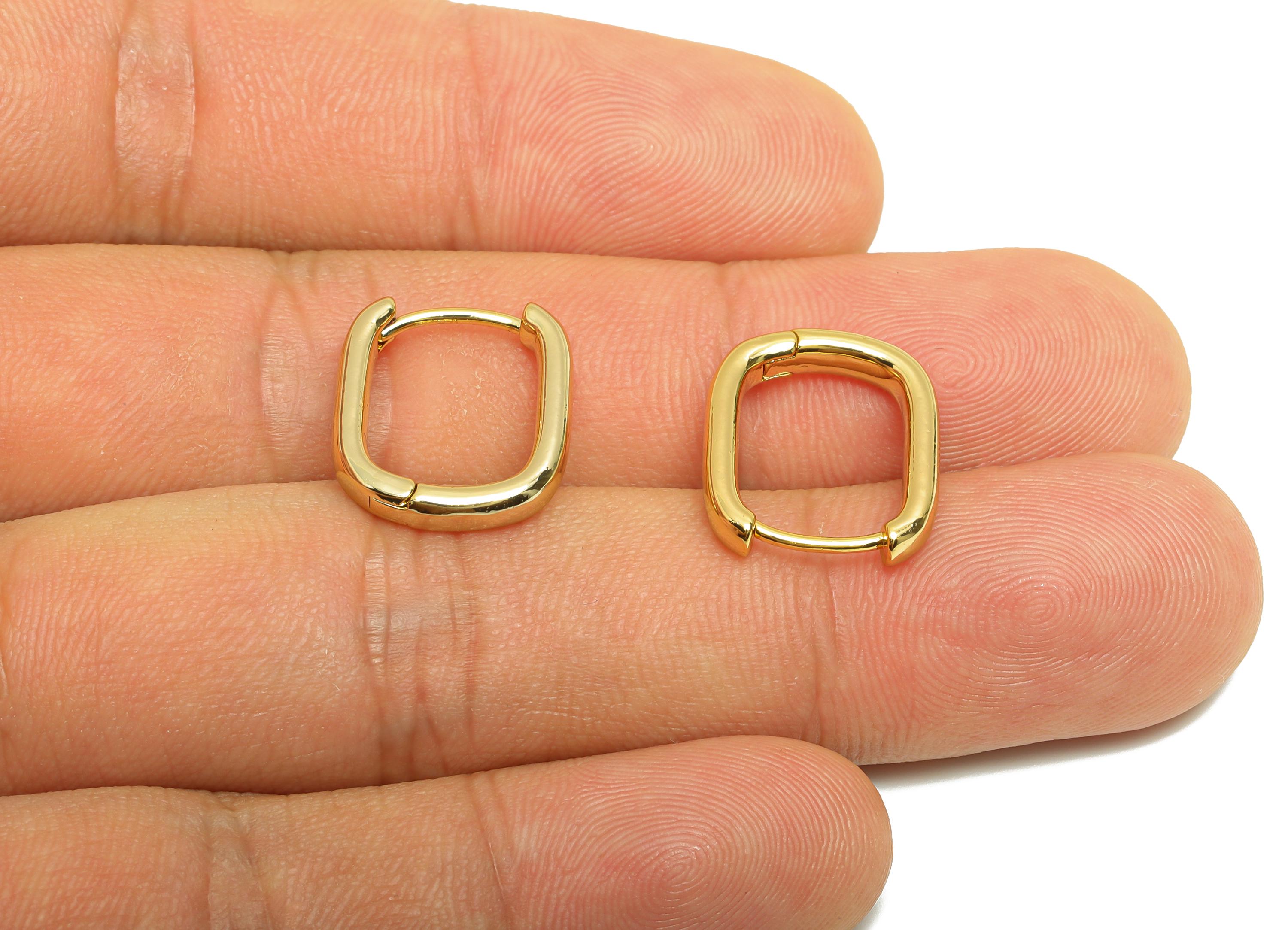 Brass Rectangle Hoop Earring - Gold U Huggie Earring Clasp for Girl - Daily Wear Earring - 18K Real Gold Plated - 16.04x13.78x2.85mm-RGP9051 - DOMEDBAZAAR