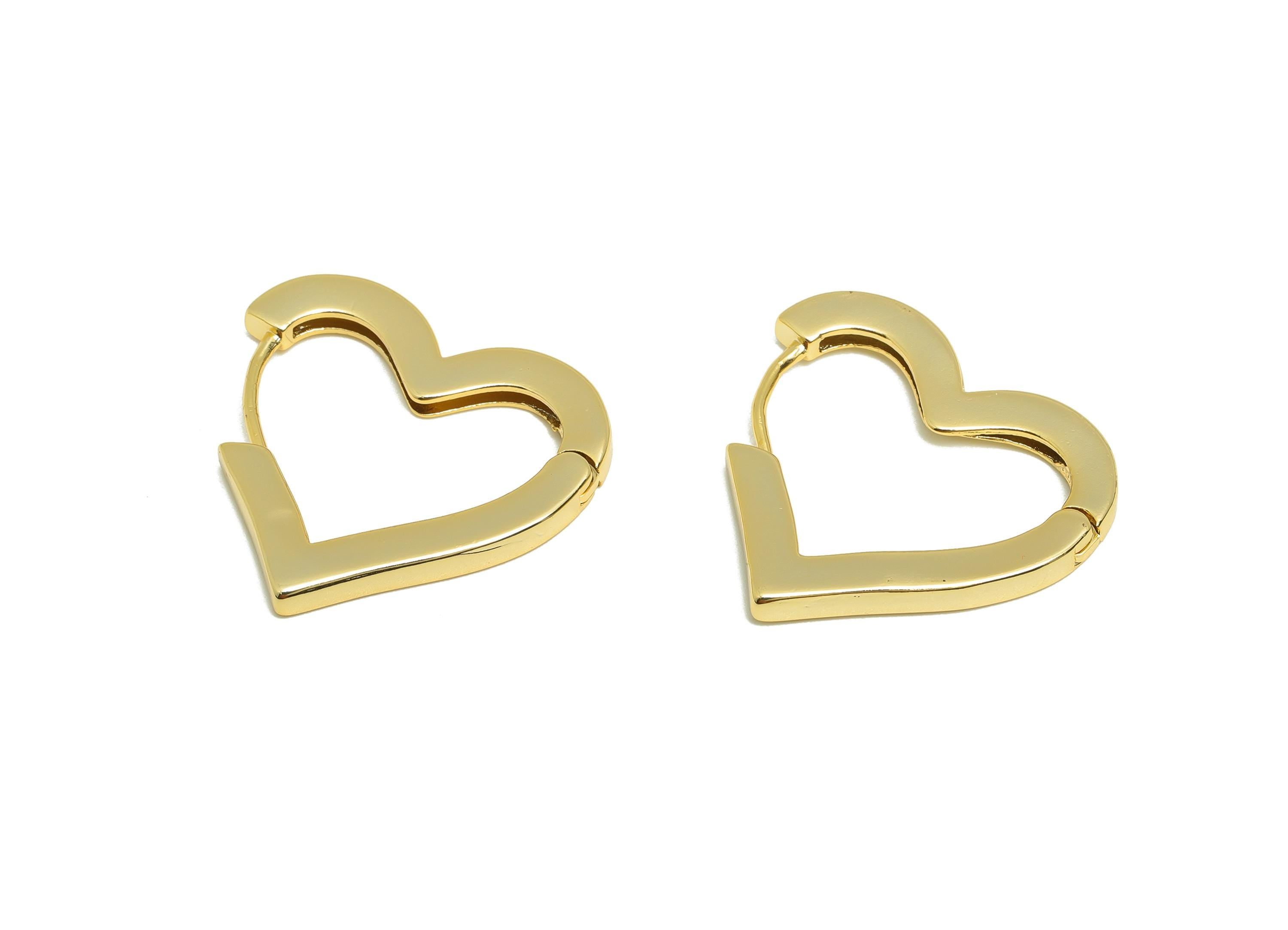 Brass Heart Hoop Earring - Gold Huggie Earring for Girl's - Heart Valentine's Day Earring - 18K Real Gold Plated -26.82x24.63x2.73mm-RGP9052 - DOMEDBAZAAR