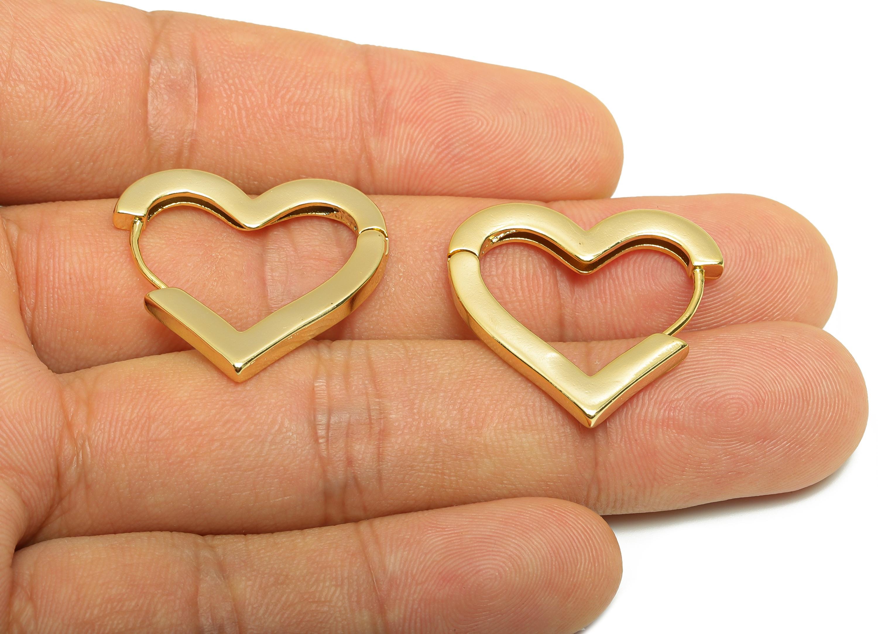 Brass Heart Hoop Earring - Gold Huggie Earring for Girl's - Heart Valentine's Day Earring - 18K Real Gold Plated -26.82x24.63x2.73mm-RGP9052 - DOMEDBAZAAR