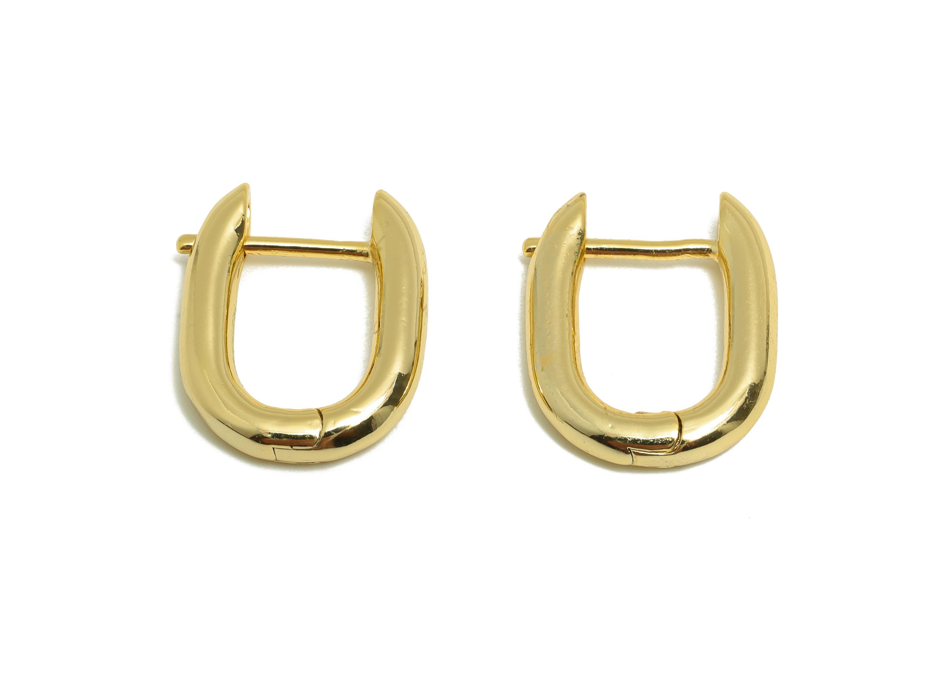 Brass Rectangle Oval Earring - Gold U Huggie Earring for Girl - Daily Wear Hoop Earring - 18K Real Gold Plated - 18.17x14.21x2.96mm -RGP9053 - DOMEDBAZAAR