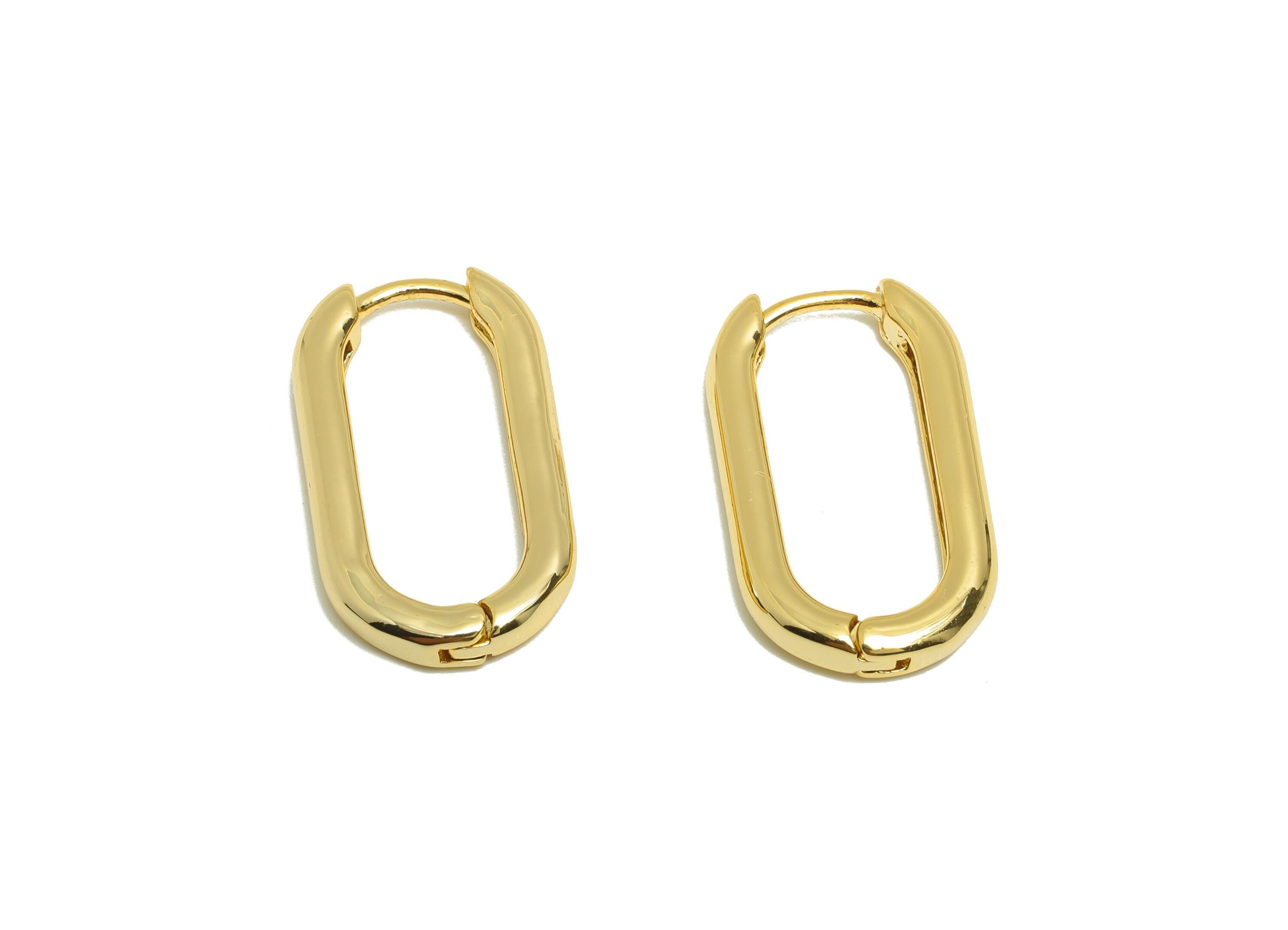 Brass Rectangle Oval Earring - Gold U Huggie Earring for Girl - Daily Wear Hoop Earring - 18K Real Gold Plated - 22.33x12.36x2.78mm -RGP9056 - DOMEDBAZAAR