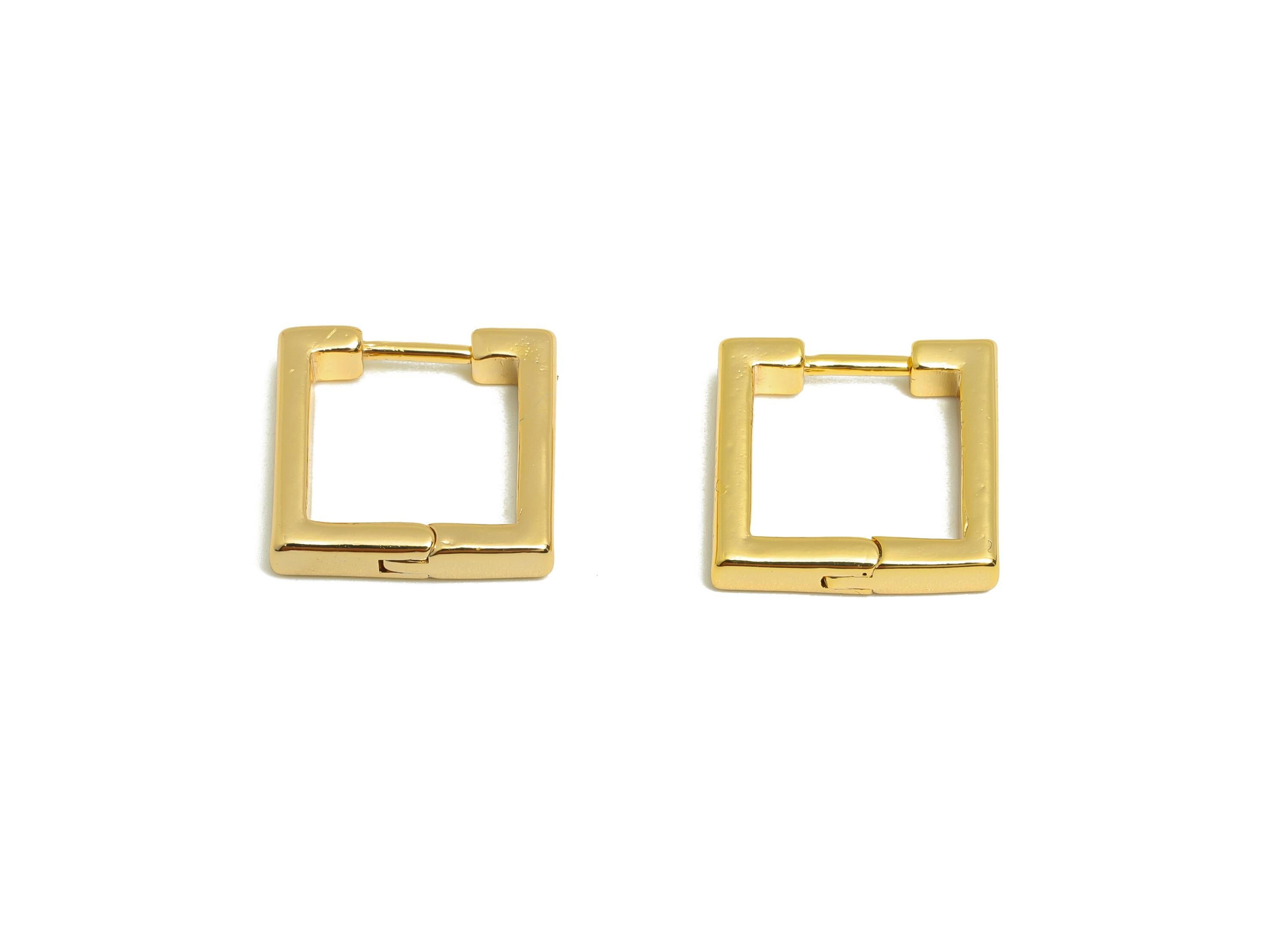 Brass Square Earring - Gold Minimalist Huggie Earring for Girl's - Square Daily Wear Ear - 18K Real Gold Plated - 14x13.56x3.02mm - RGP9058 - DOMEDBAZAAR