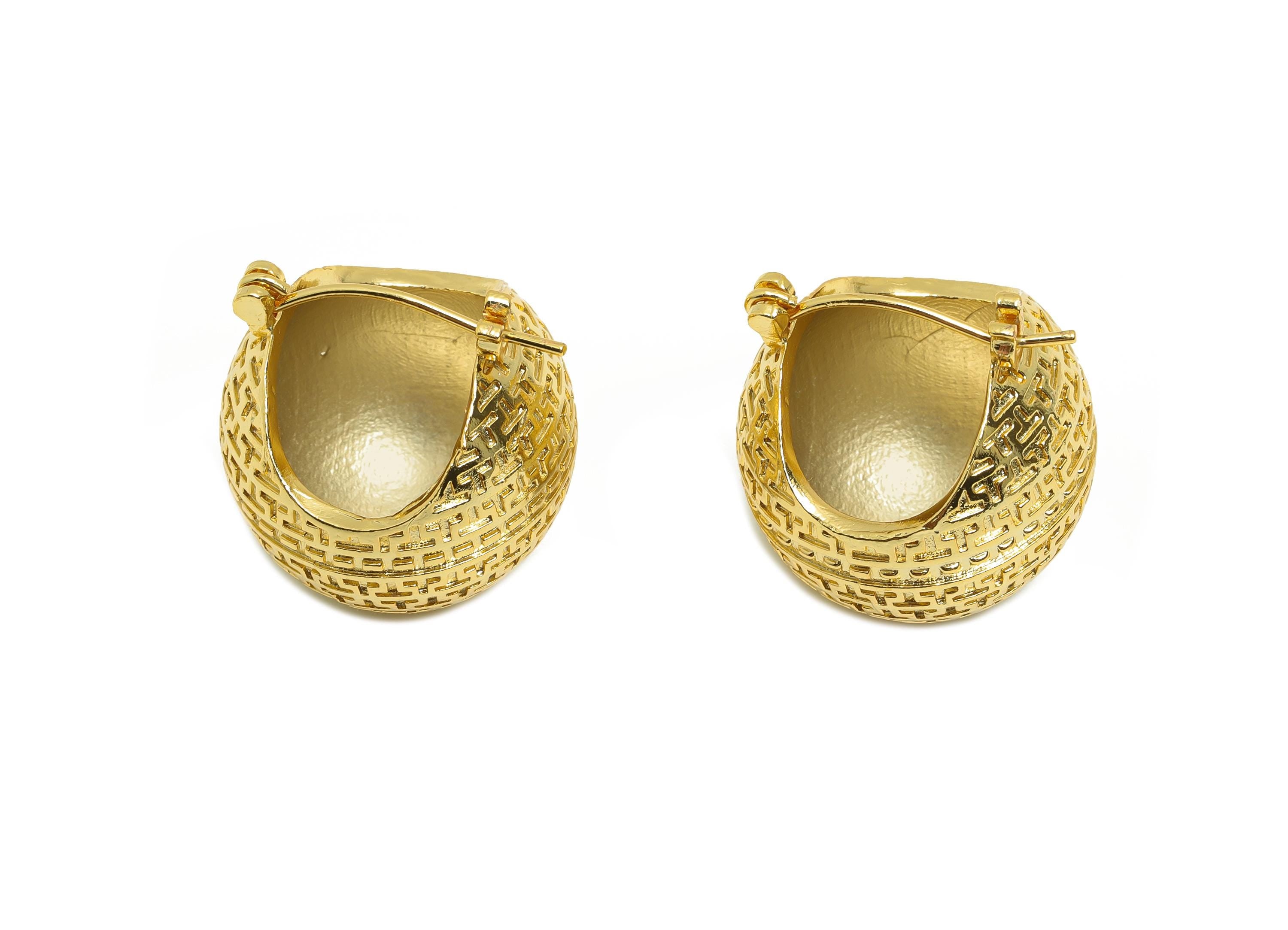 Brass Ball Huggie Earring - Gold Textured Hinged Back Earring - Daily Wear Earring - 18K Real Gold Plating - 21.03x19.67x19.67mm - RGP9060 - DOMEDBAZAAR