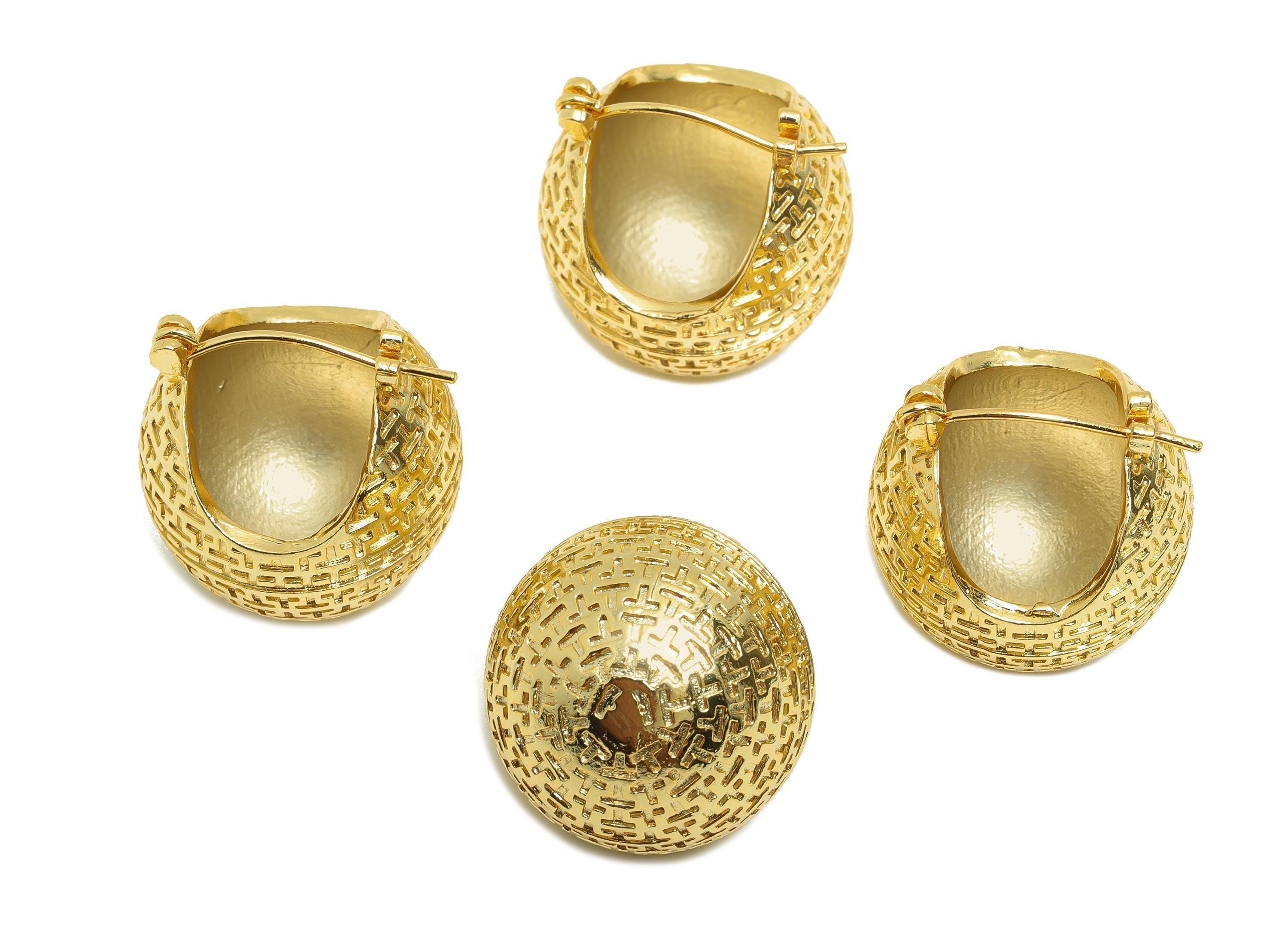 Brass Ball Huggie Earring - Gold Textured Hinged Back Earring - Daily Wear Earring - 18K Real Gold Plating - 21.03x19.67x19.67mm - RGP9060 - DOMEDBAZAAR