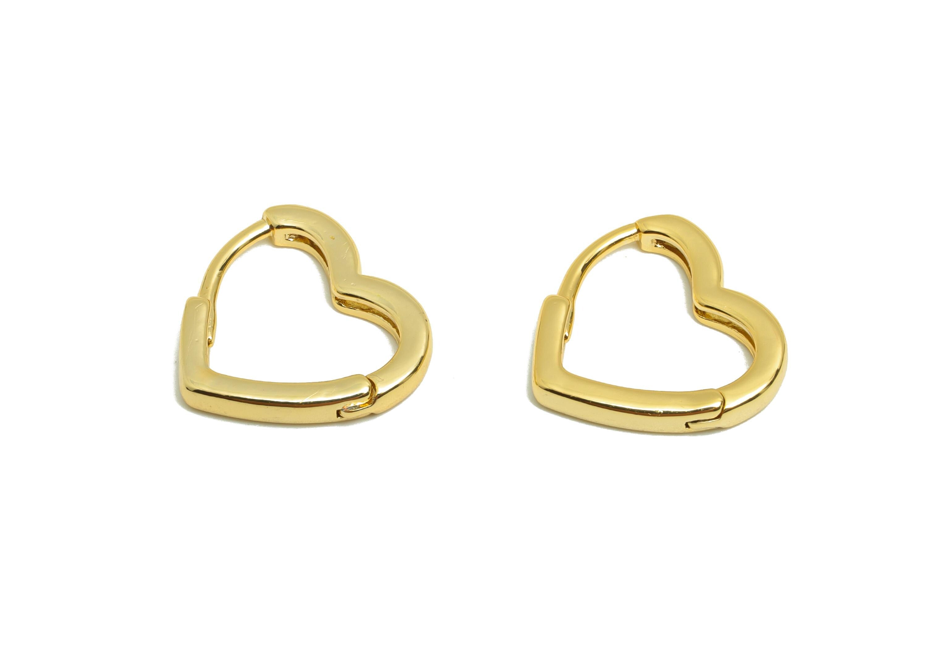 Brass Heart Hoop Earring - Gold Huggie Earring for Girl's - Heart Valentine's Day Earring - 18K Real Gold Plated -14.45x13.48x2.13mm-RGP9061 - DOMEDBAZAAR