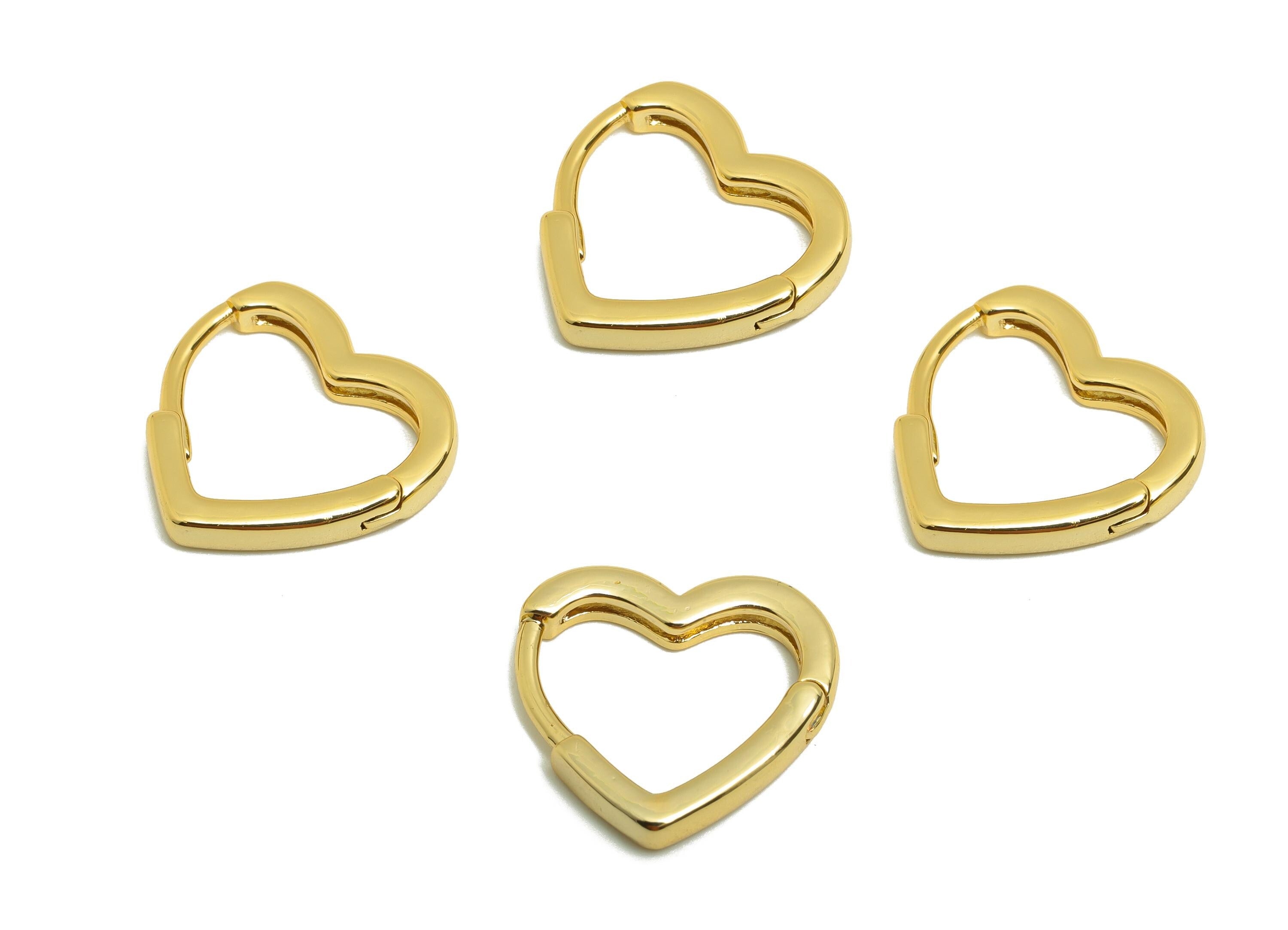 Brass Heart Hoop Earring - Gold Huggie Earring for Girl's - Heart Valentine's Day Earring - 18K Real Gold Plated -14.45x13.48x2.13mm-RGP9061 - DOMEDBAZAAR