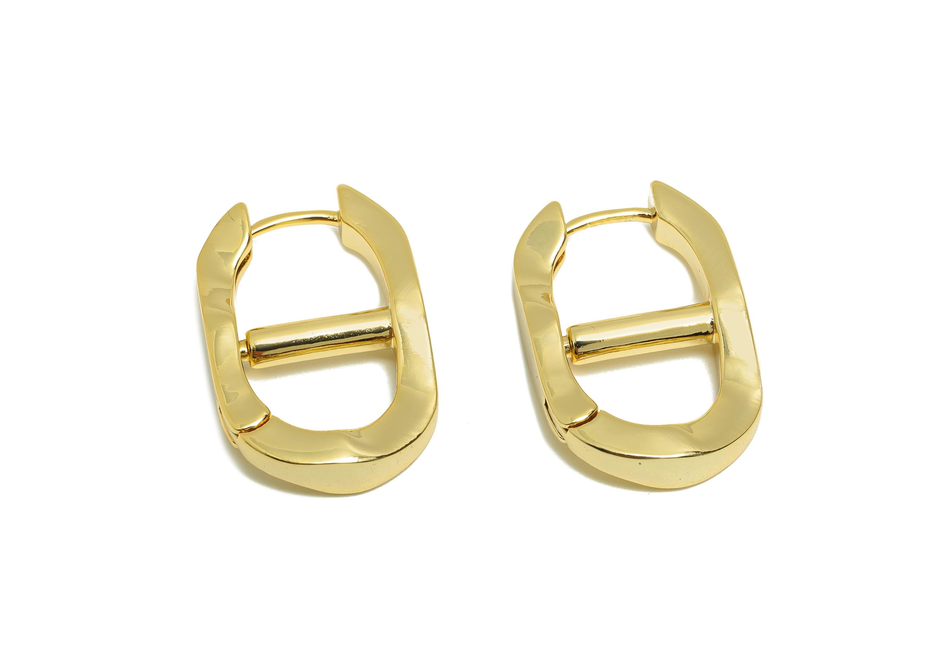 Brass Oval Pig Nose Ear - Gold Geometry Huggie Earring for Girl - Daily Wear Hoop Earring - 18K Real Gold Plated - 24.48x15.6x3.4mm -RGP9065 - DOMEDBAZAAR