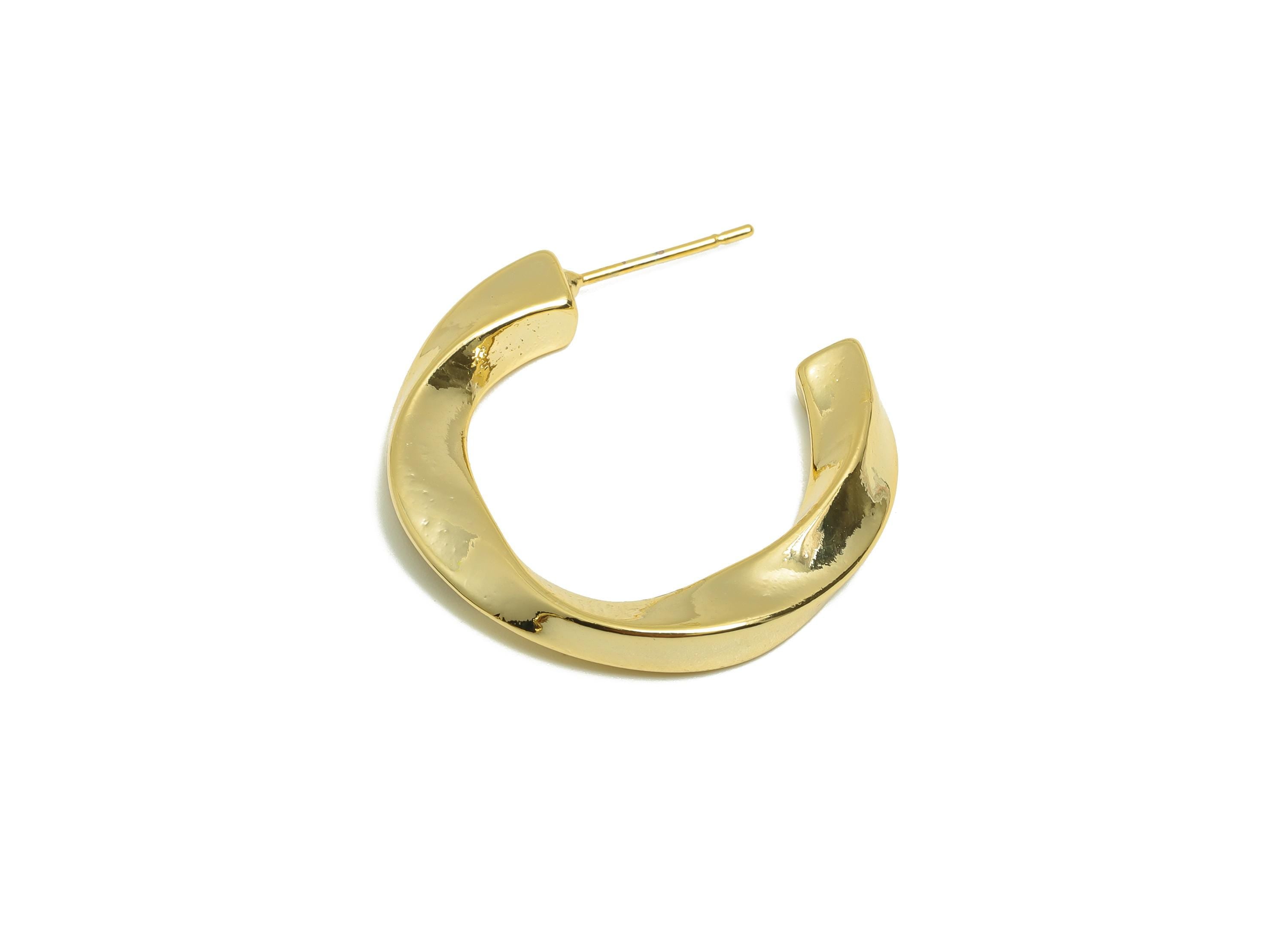 Brass Twisted Earring Stud - Gold C Hoop Earring Post for Girl- Twisted Daily Wear Ear - 18K Real Gold Plated - 28.23x24.19x3.41mm - RGP9067 - DOMEDBAZAAR