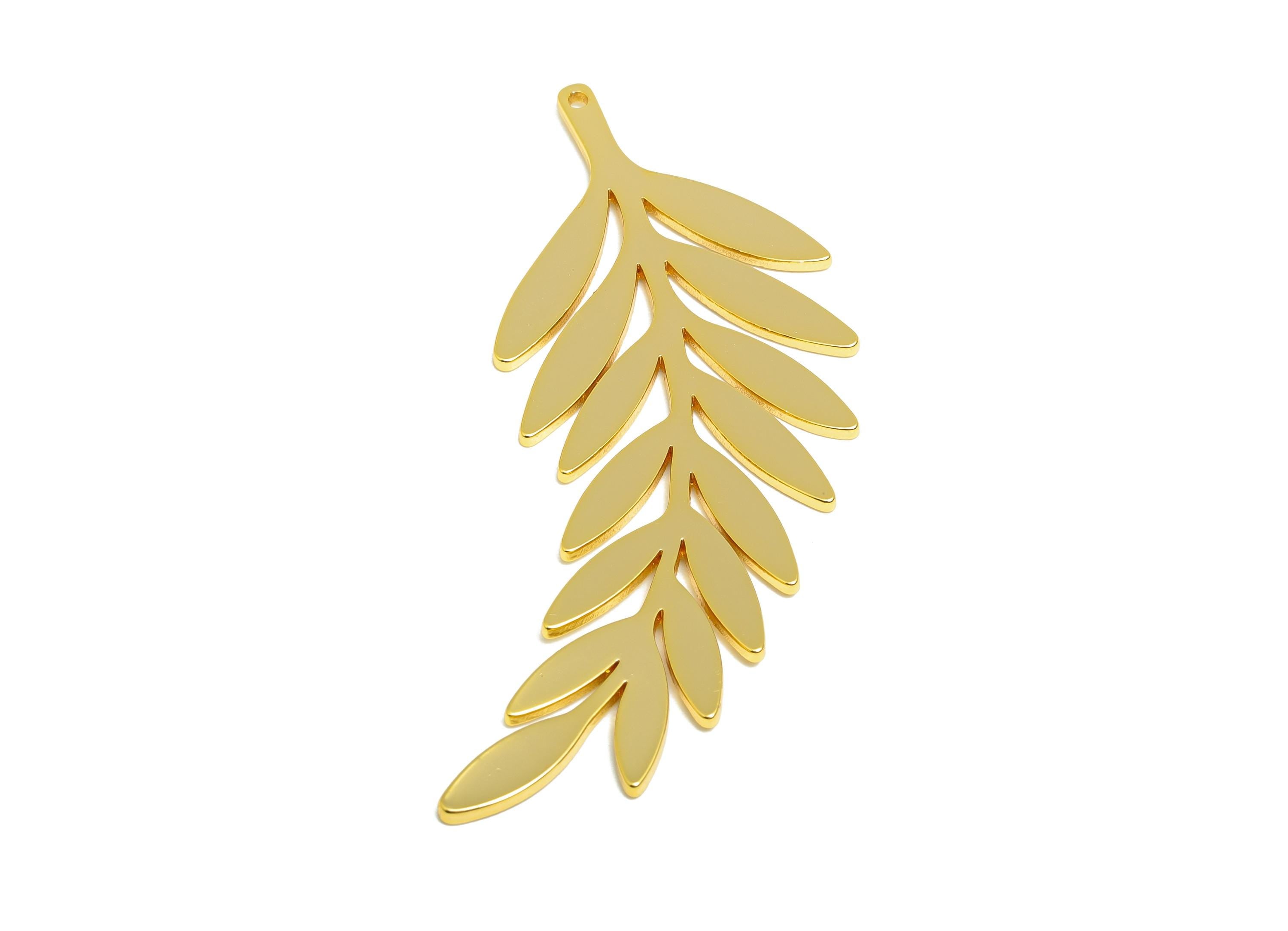 Brass Laurel Leaf Charm - Brass Branch Earring Charm - Gold Laurel Leaf Pendant - 18K Real Gold Plated - Gold Jewelry - 54x23x1mm - RGP10290 - DOMEDBAZAAR