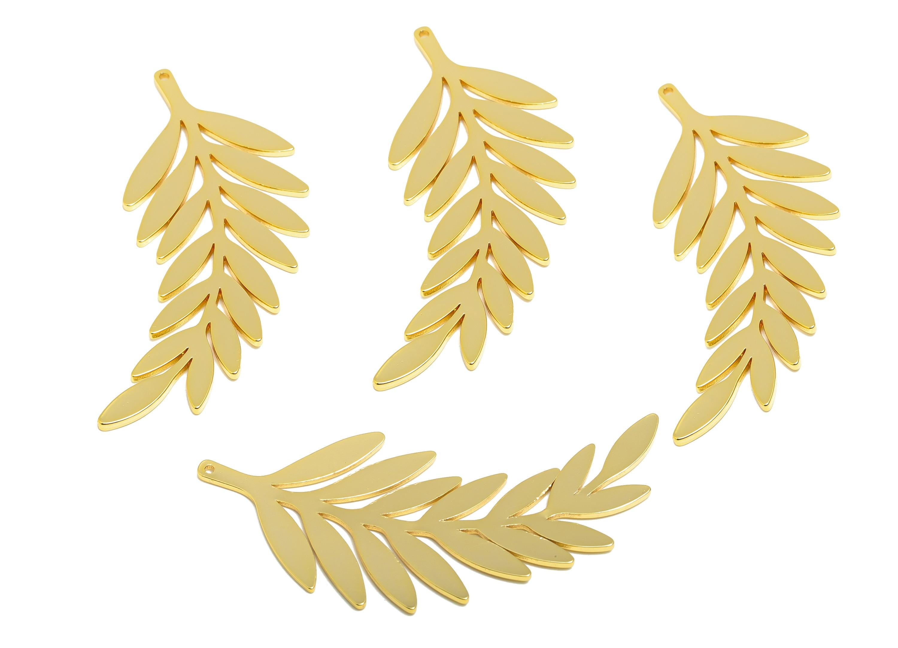 Brass Laurel Leaf Charm - Brass Branch Earring Charm - Gold Laurel Leaf Pendant - 18K Real Gold Plated - Gold Jewelry - 54x23x1mm - RGP10290 - DOMEDBAZAAR