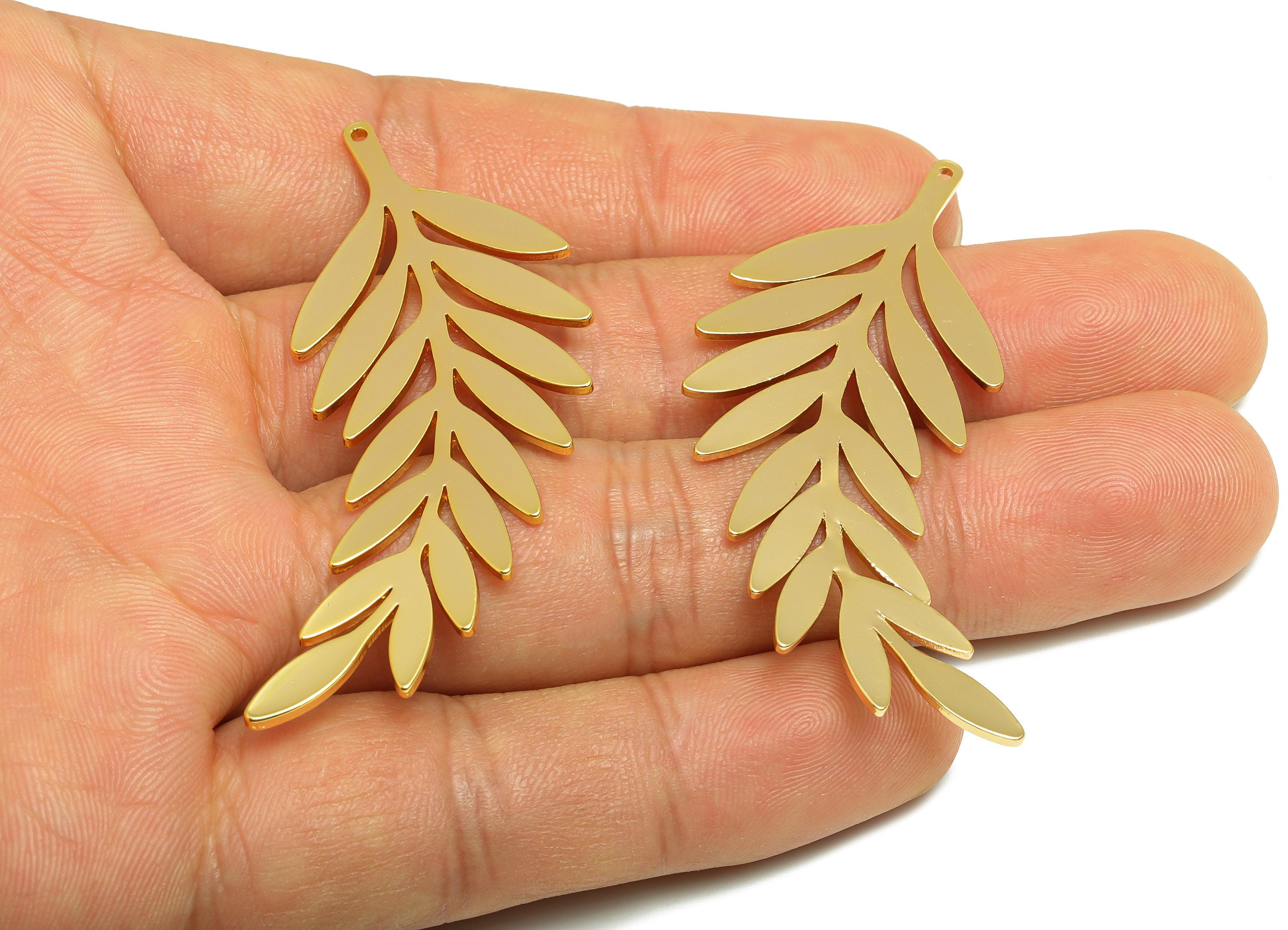 Brass Laurel Leaf Charm - Brass Branch Earring Charm - Gold Laurel Leaf Pendant - 18K Real Gold Plated - Gold Jewelry - 54x23x1mm - RGP10290 - DOMEDBAZAAR