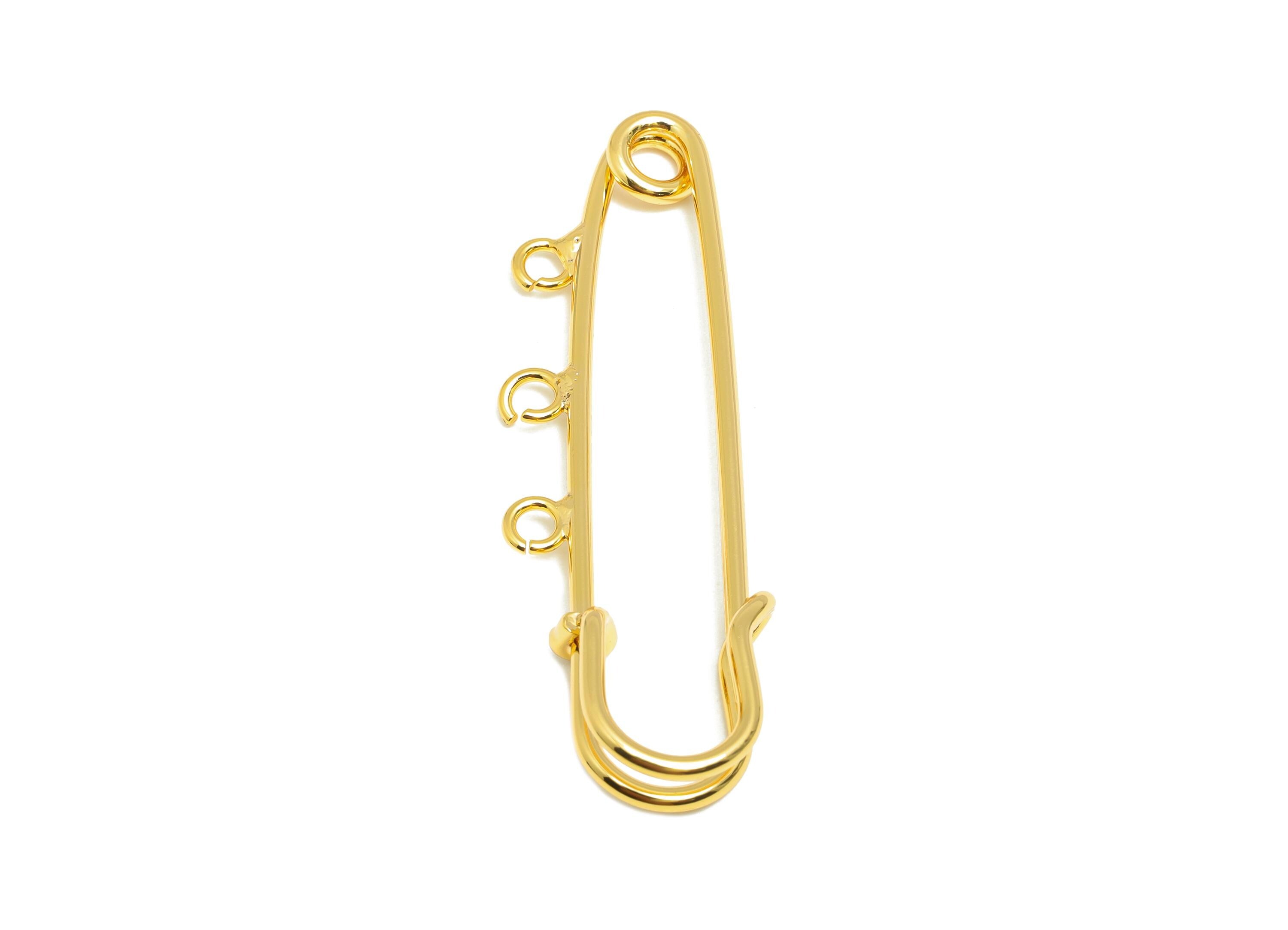 Gold Safety Pin - Brass Safety Pin Charm Holder - Safety Pin With loop Connector - 18K Real Gold Plated - Connector Pin - 50x15x5mm-RGP10289 - DOMEDBAZAAR