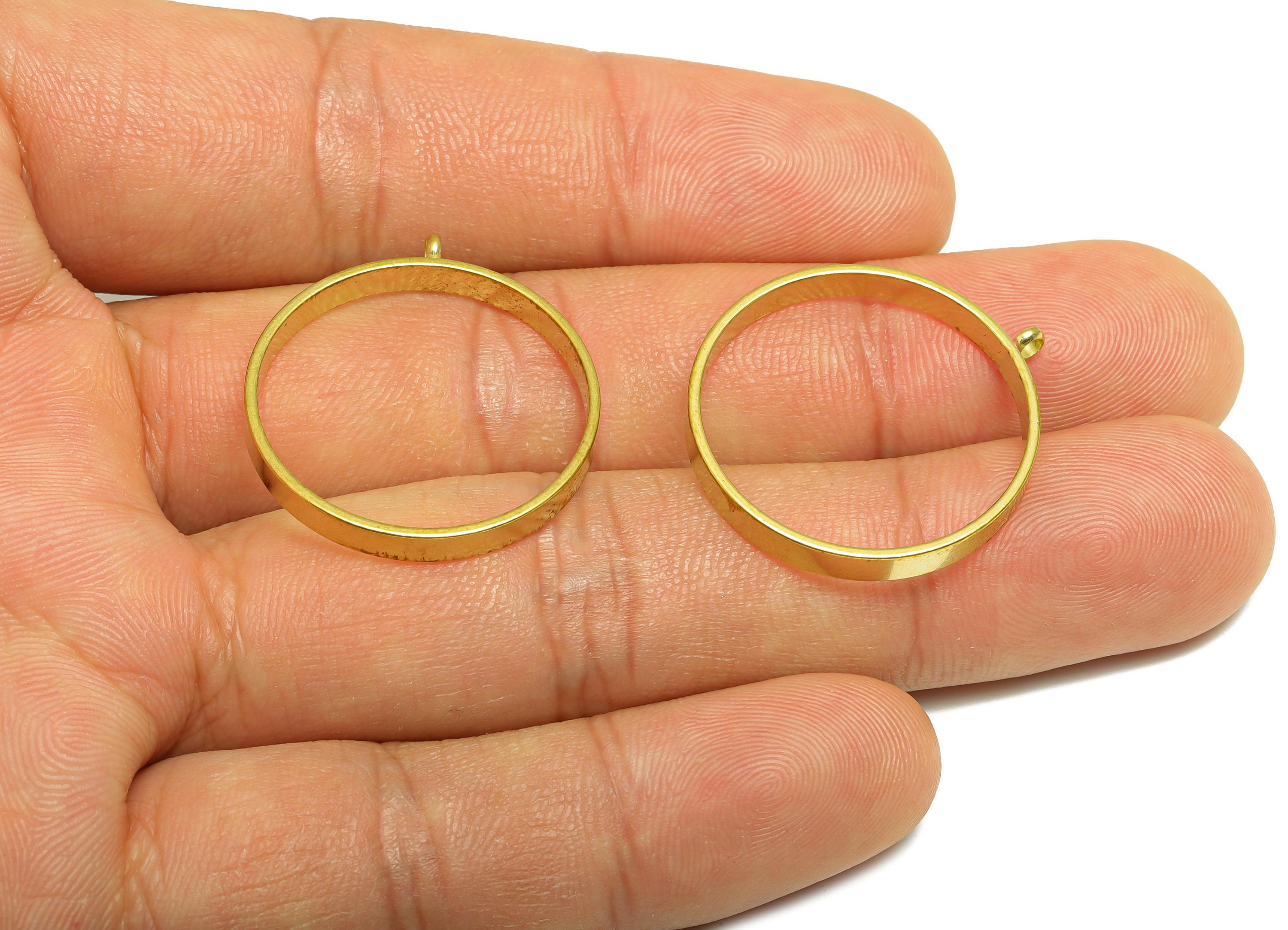 Brass Round Frame Charm - Raw Brass Circle Connector - Brass Customizable Jewelry - Brass Circular Bezel - 27.8x25x3mm - PP10978 - DOMEDBAZAAR