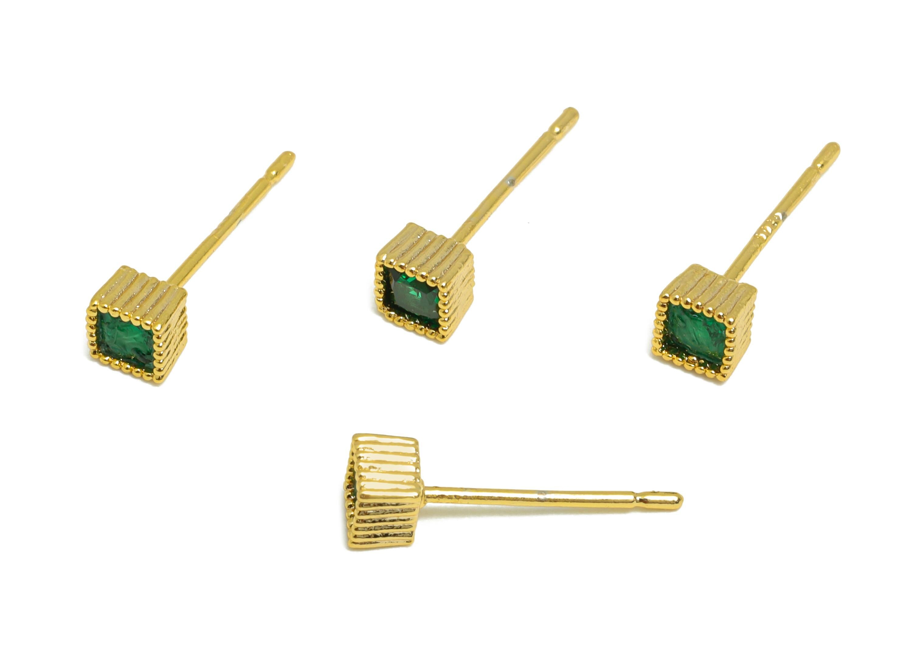 Vintage Earring Stud - Brass Dainty Geometric Jewelry - Minimalist Earring Stud - Gold Jewelry - 18K Real Gold Plated - 3.87x3x3mm- RGP9163 - DOMEDBAZAAR