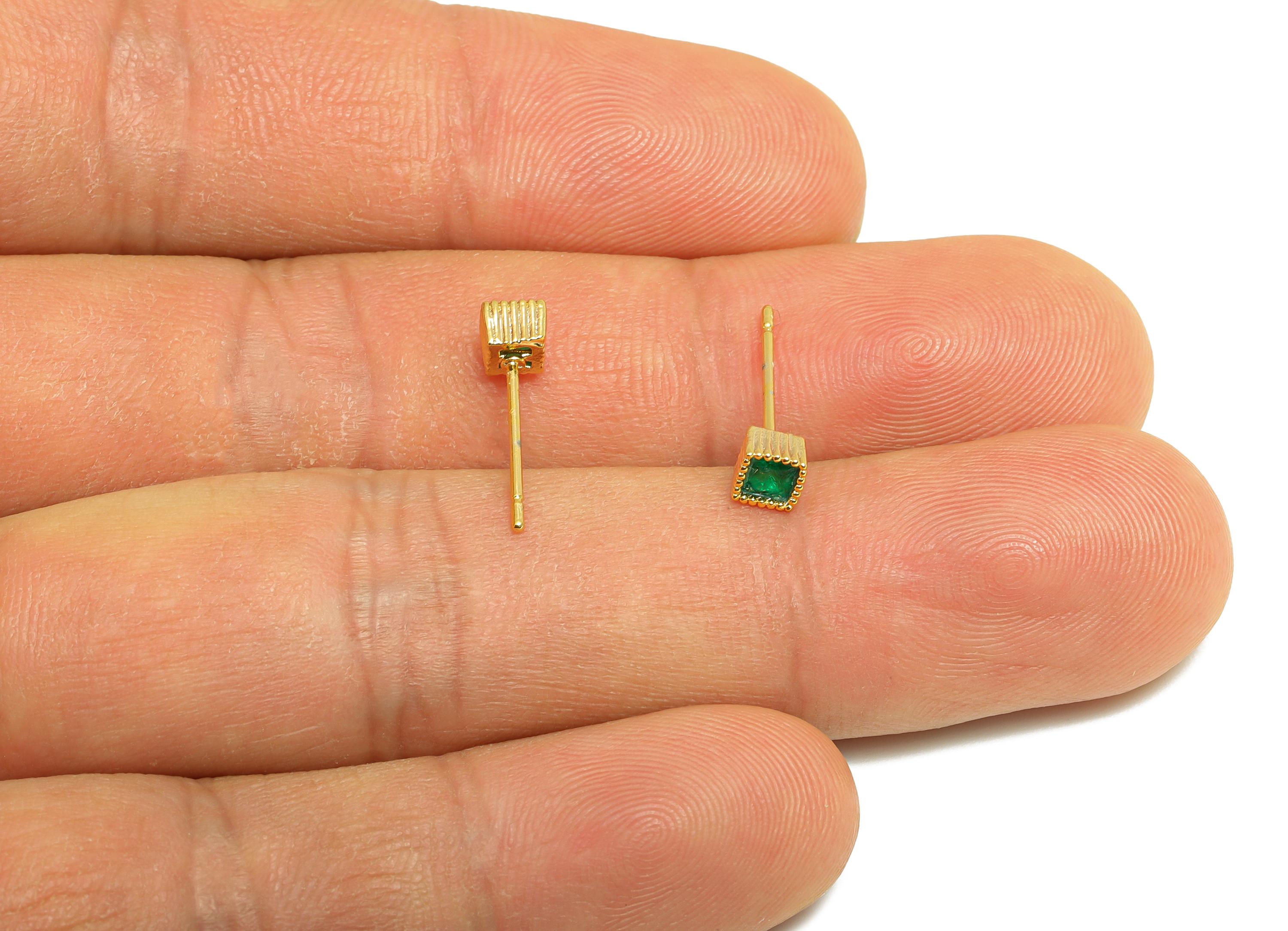 Vintage Earring Stud - Brass Dainty Geometric Jewelry - Minimalist Earring Stud - Gold Jewelry - 18K Real Gold Plated - 3.87x3x3mm- RGP9163 - DOMEDBAZAAR