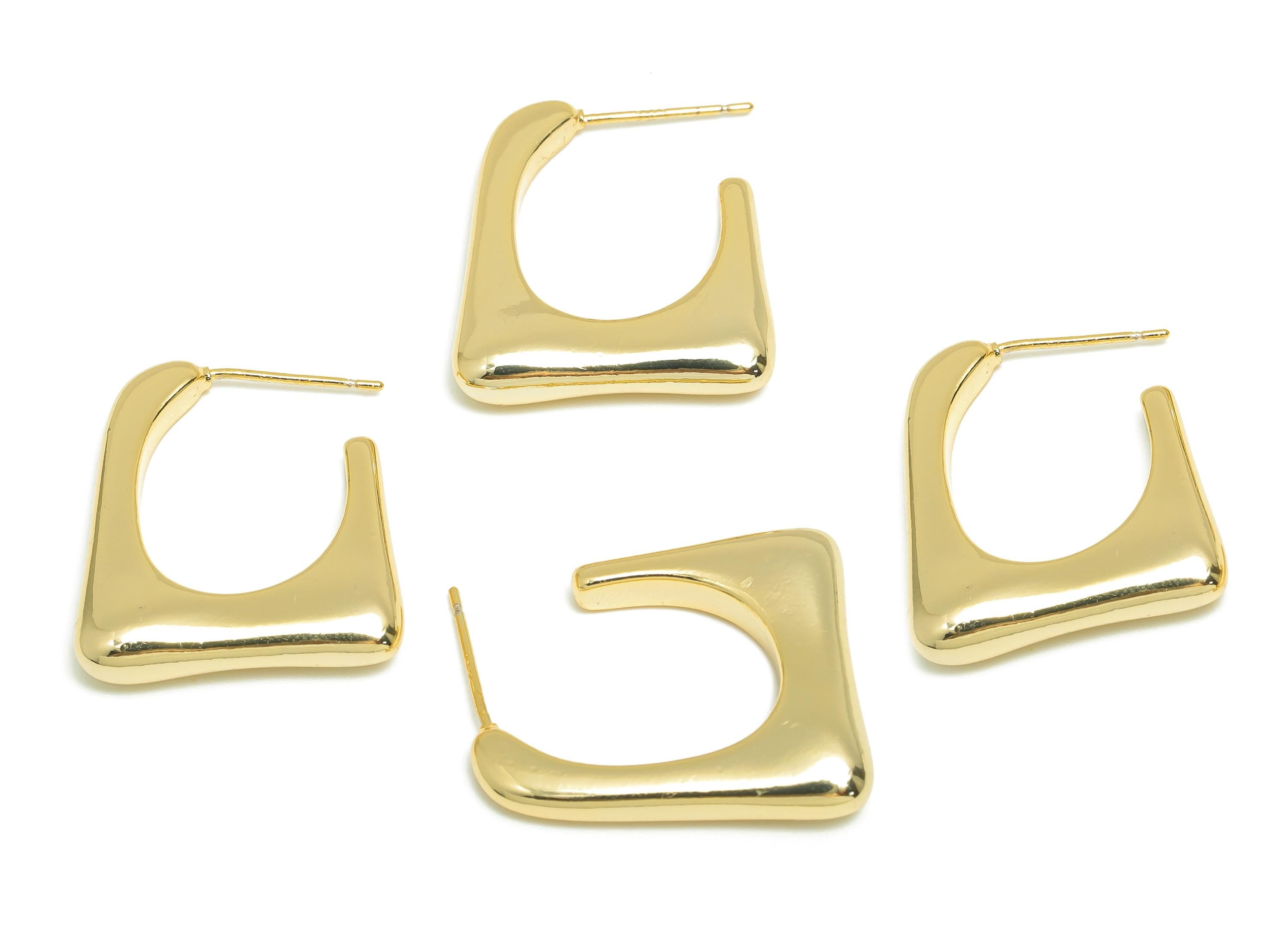 Modern Earring Stud - Brass Dainty Geometric Jewelry - Abstract Gold Jewelry - Gold Jewelry - 18K Real Gold Plated - 24x20x4mm - RGP9167 - DOMEDBAZAAR