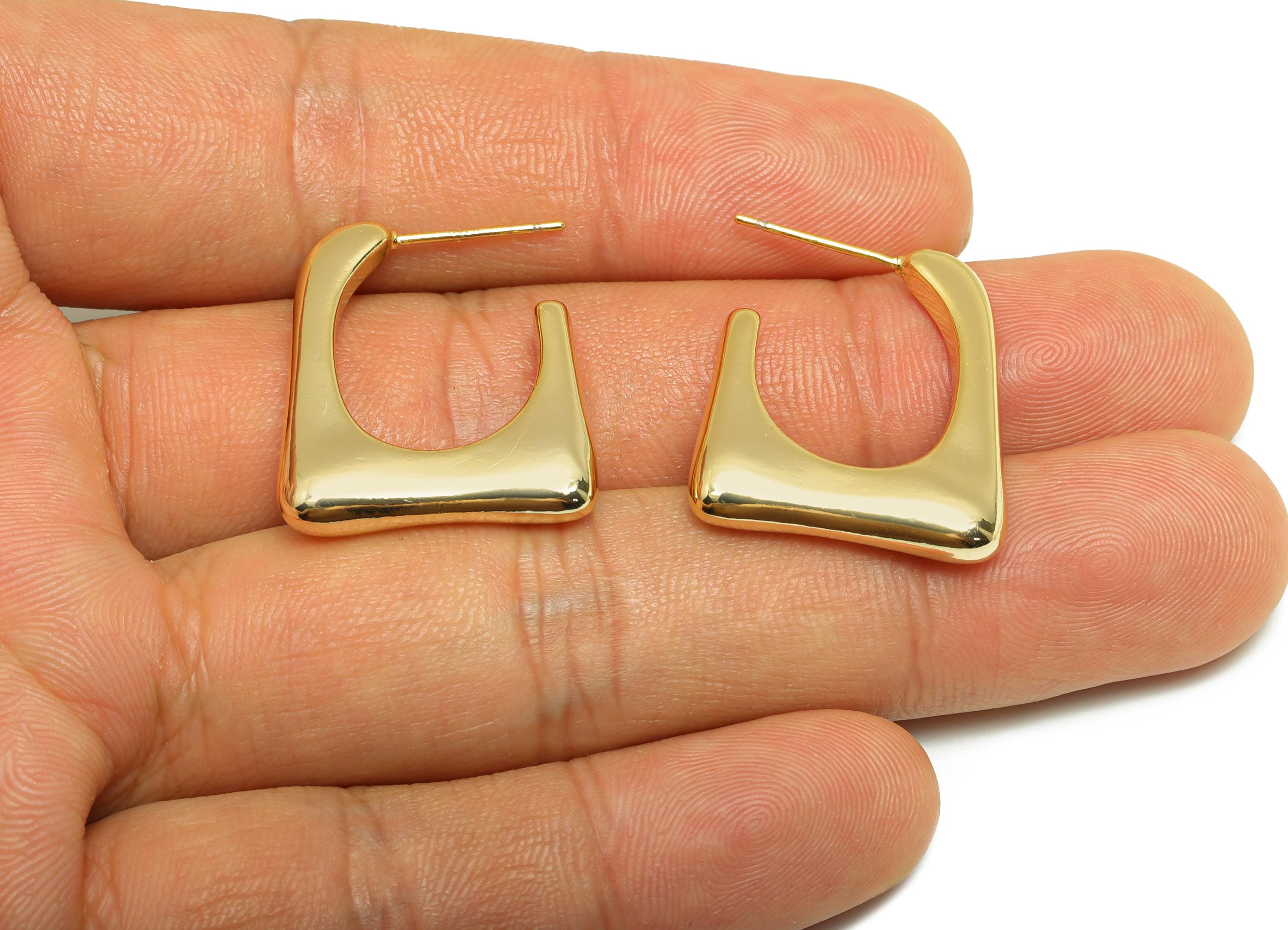 Modern Earring Stud - Brass Dainty Geometric Jewelry - Abstract Gold Jewelry - Gold Jewelry - 18K Real Gold Plated - 24x20x4mm - RGP9167 - DOMEDBAZAAR