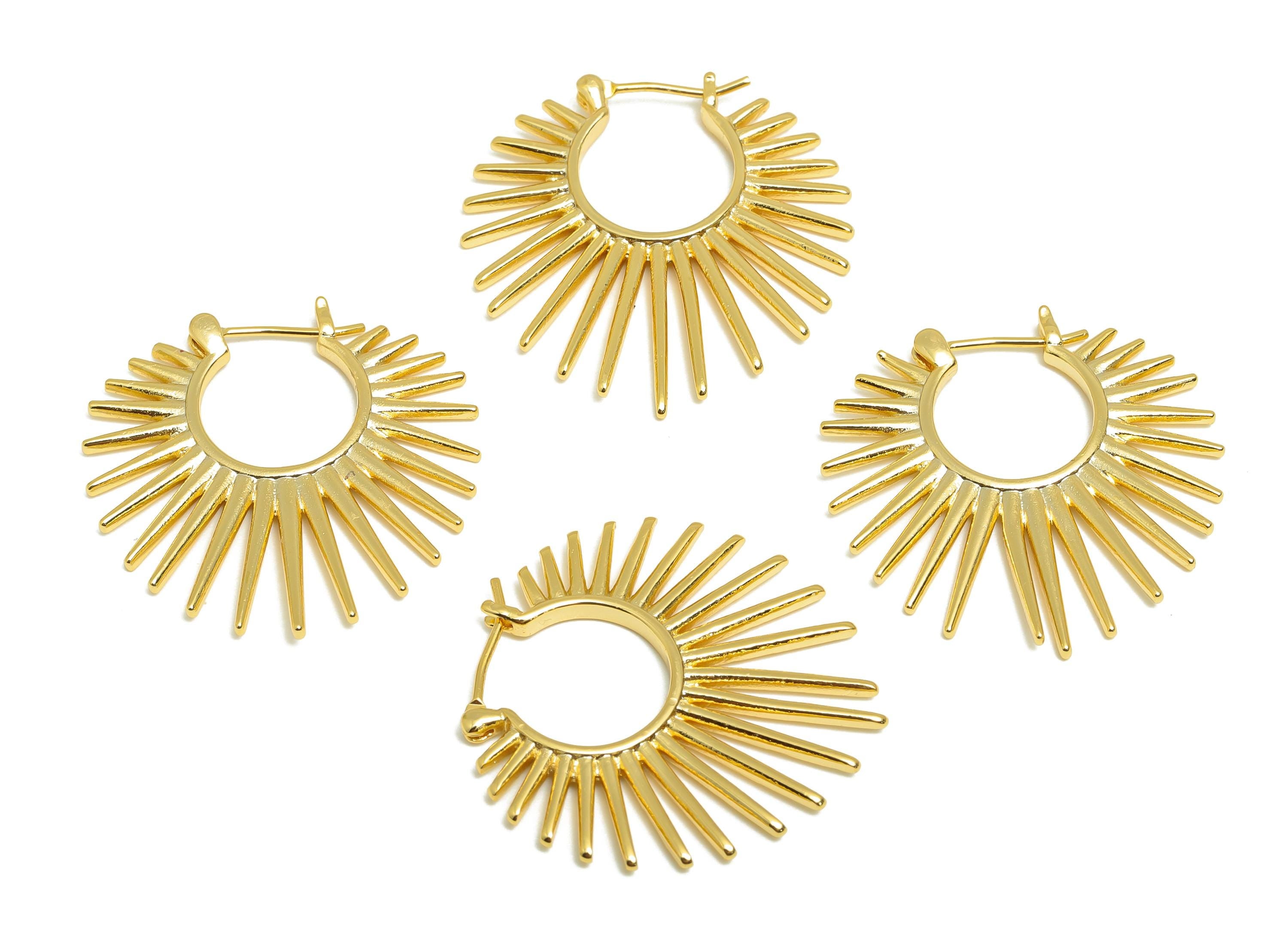 Brass Hoop Earring - Brass Radiant Hoop Huggie Earring - Spiked Hoop Earring - Punk Jewelry- 18K Real Gold Plated - 30x29x2mm -RGP9165 - DOMEDBAZAAR