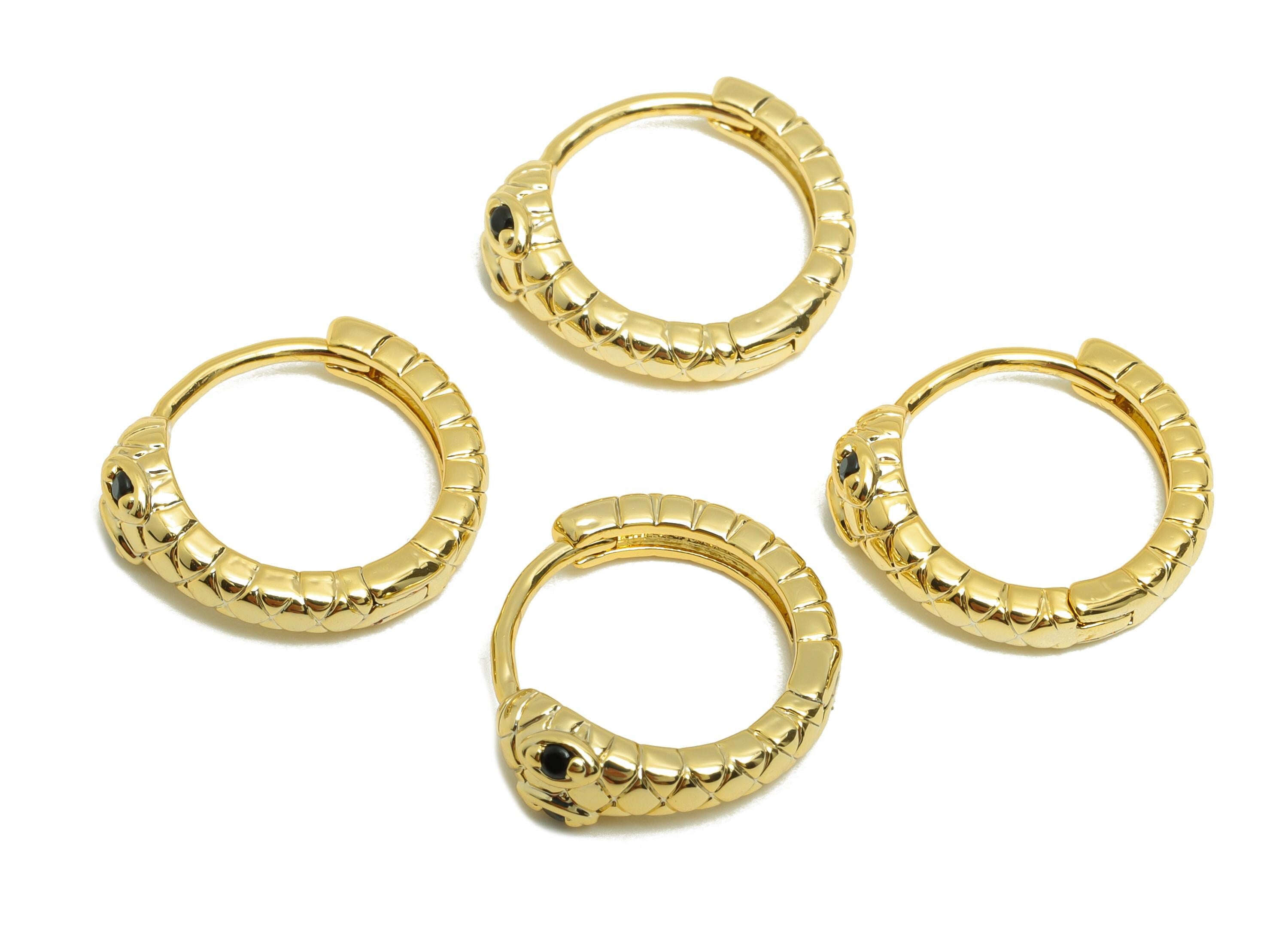 Brass Snake Huggie Earring - Gold Zircon Textured Hoop Earring - CZ Daily Wear Earring - 18K Real Gold Plated - 15.27x13.85x2.58mm - RGP9077 - DOMEDBAZAAR