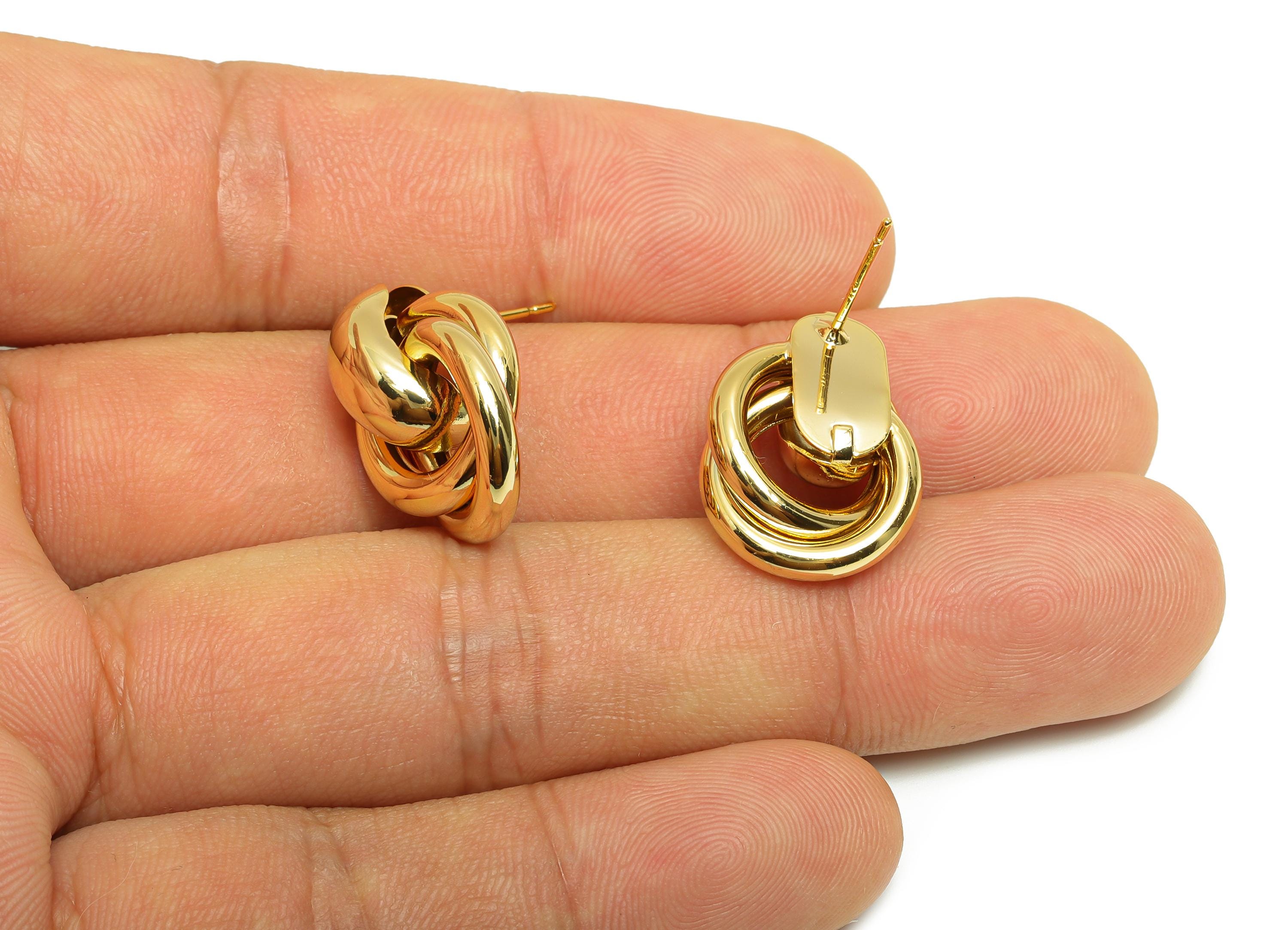 Brass Knot Earring Post - Gold Round Intertwined Earring Stud - Hoop Daily Wear Earring - 18K Real Gold Plating -22.61x15.88x7.19mm- RGP9079 - DOMEDBAZAAR