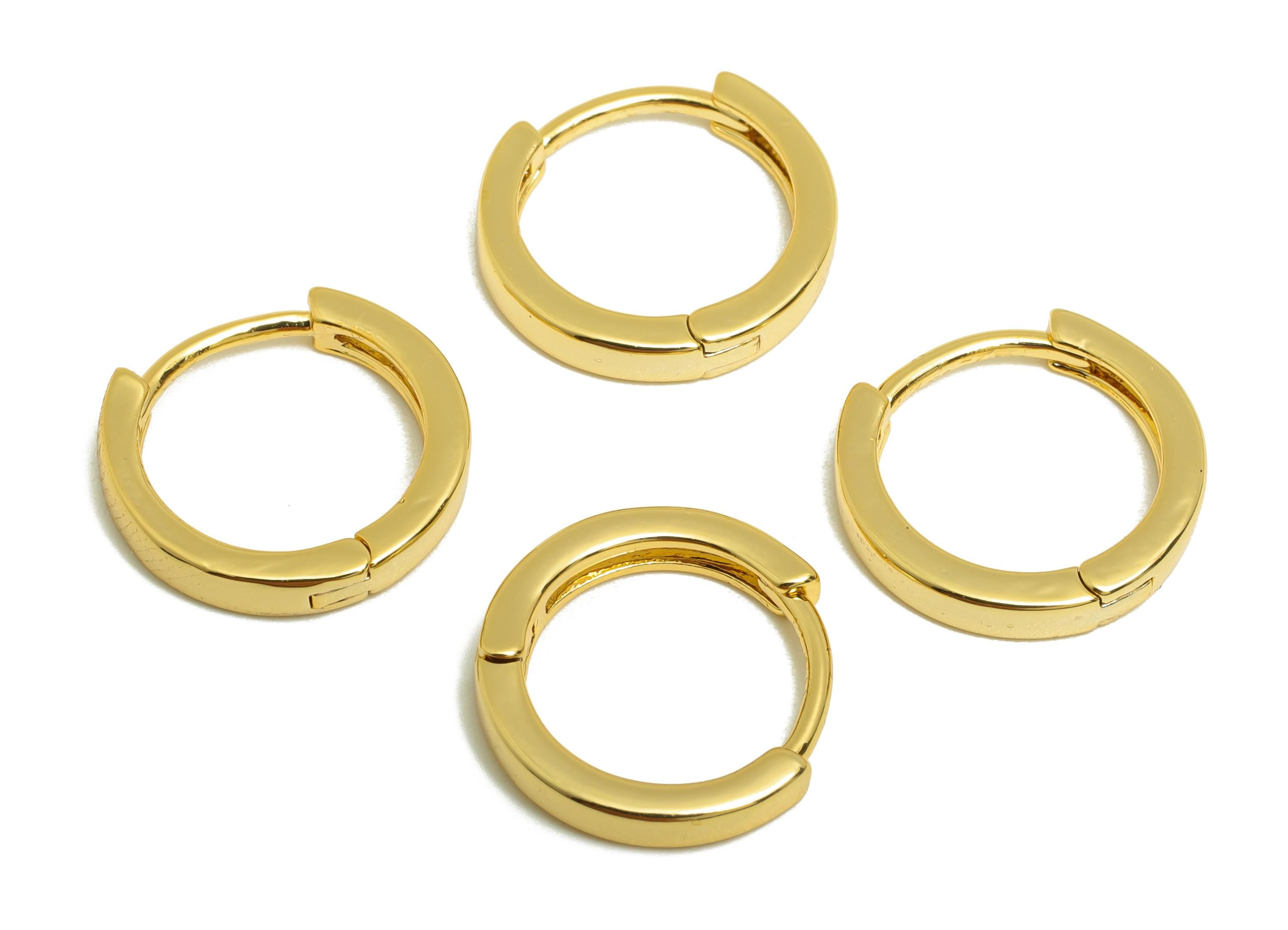 Brass Round Hoop Earring - Gold Circle Huggie Earring - Minimalist Daily Wear Earring - 18K Real Gold Plating - 14.08x14.08x2.4mm - RGP9081 - DOMEDBAZAAR