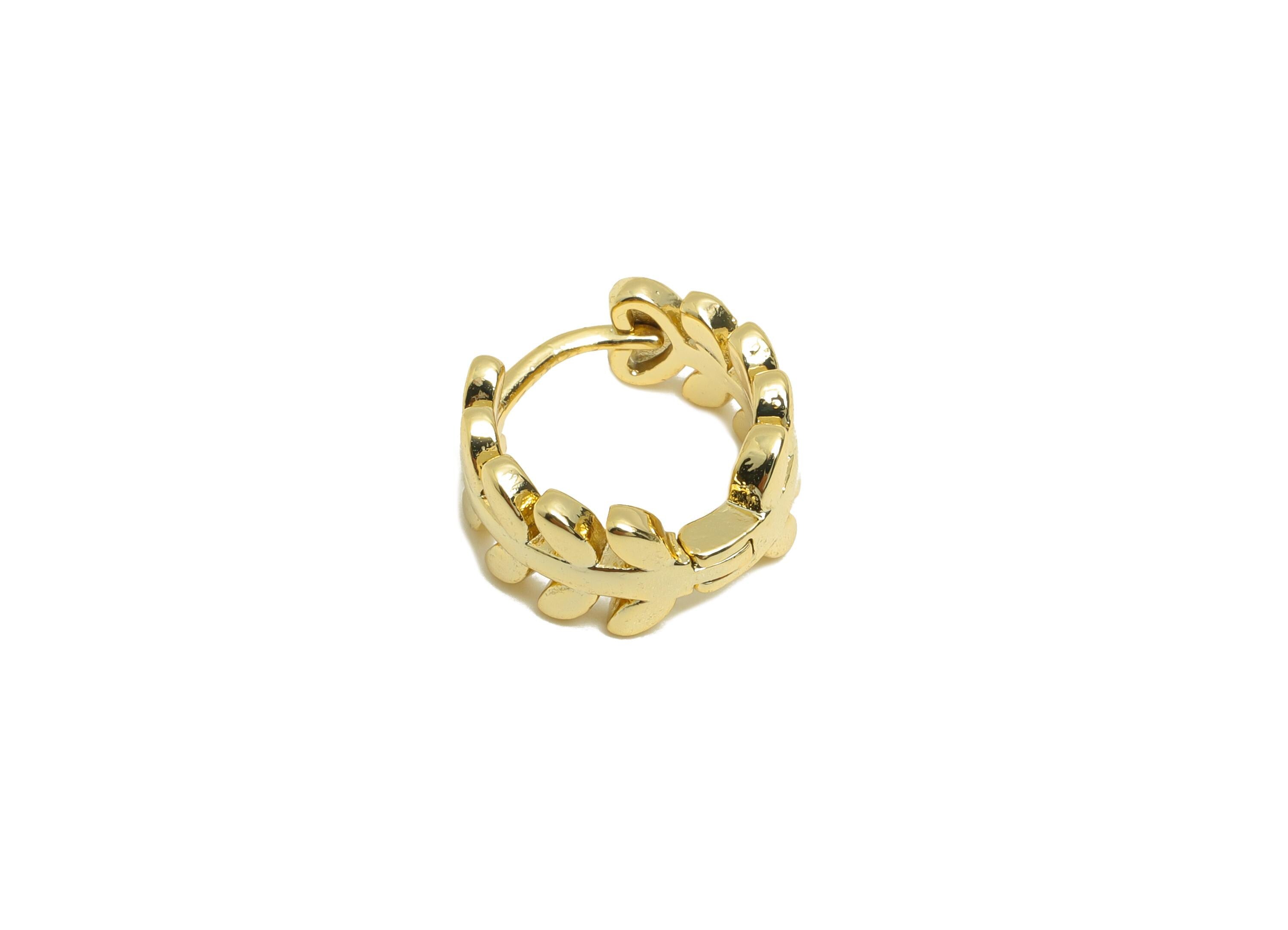 Brass Leaf Hoop Earring - Gold Mini Huggie Earring for Girl's - Leaves Daily Wear Earring - 18K Real Gold Plated - 11.53x11.4x1.3mm- RGP9091 - DOMEDBAZAAR