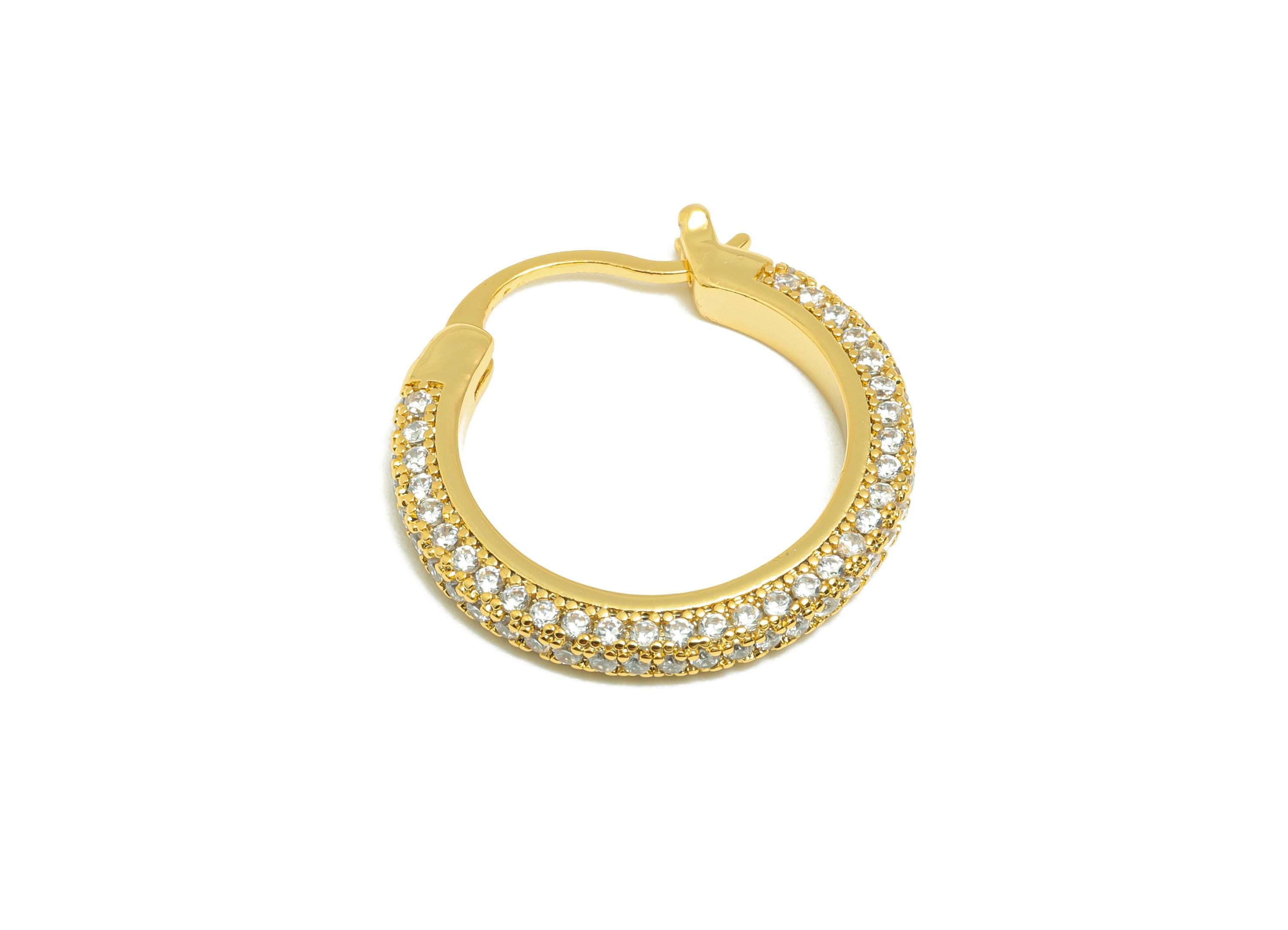 Brass Circle Hoop Earring - Gold Zircon 22mm Huggie Earring - Daily Wear Hinged Back Earring - 18K Real Gold Plated -22x22x2.9mm -RGP9093-22 - DOMEDBAZAAR