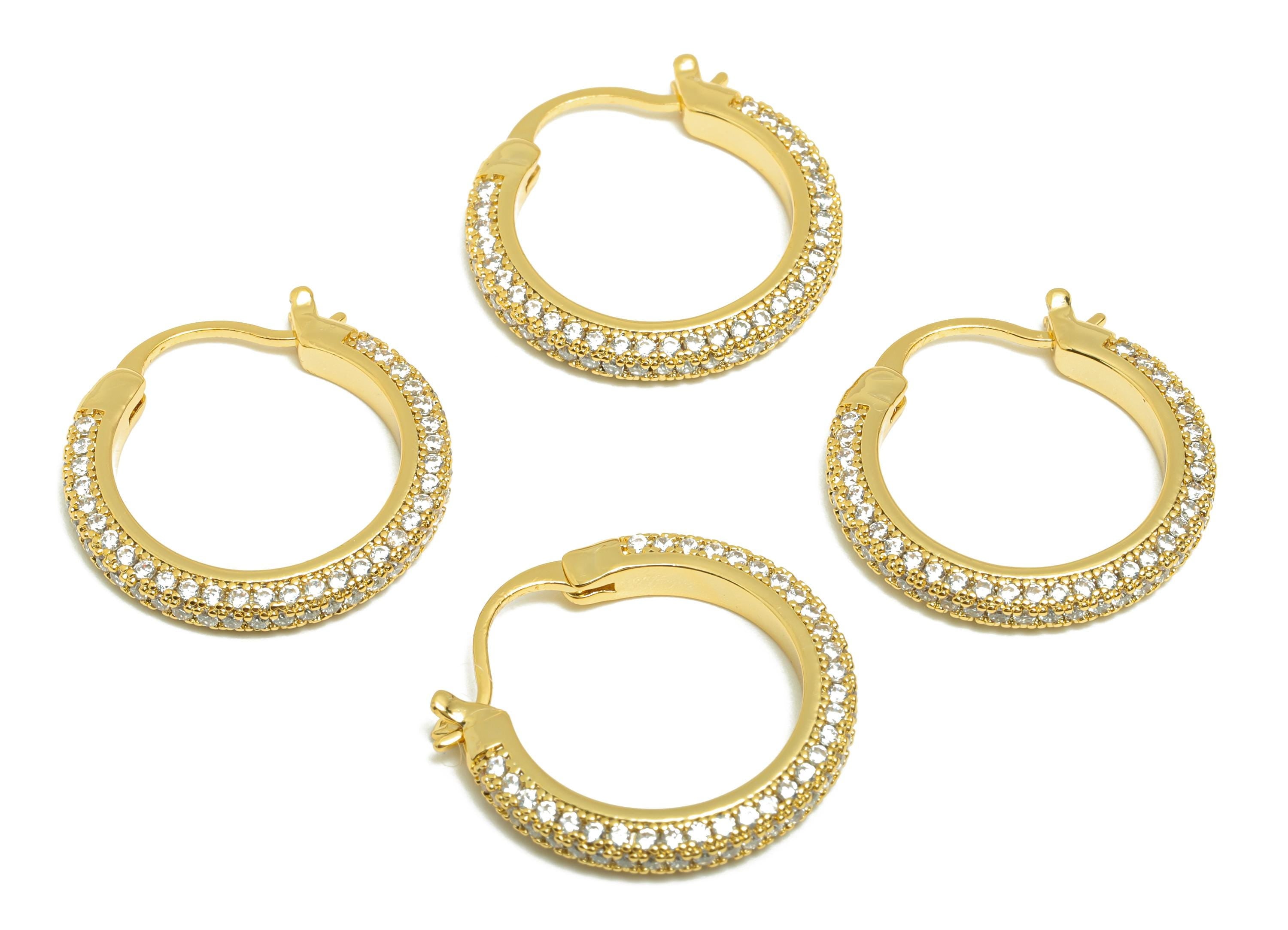 Brass Circle Hoop Earring - Gold Zircon 22mm Huggie Earring - Daily Wear Hinged Back Earring - 18K Real Gold Plated -22x22x2.9mm -RGP9093-22 - DOMEDBAZAAR