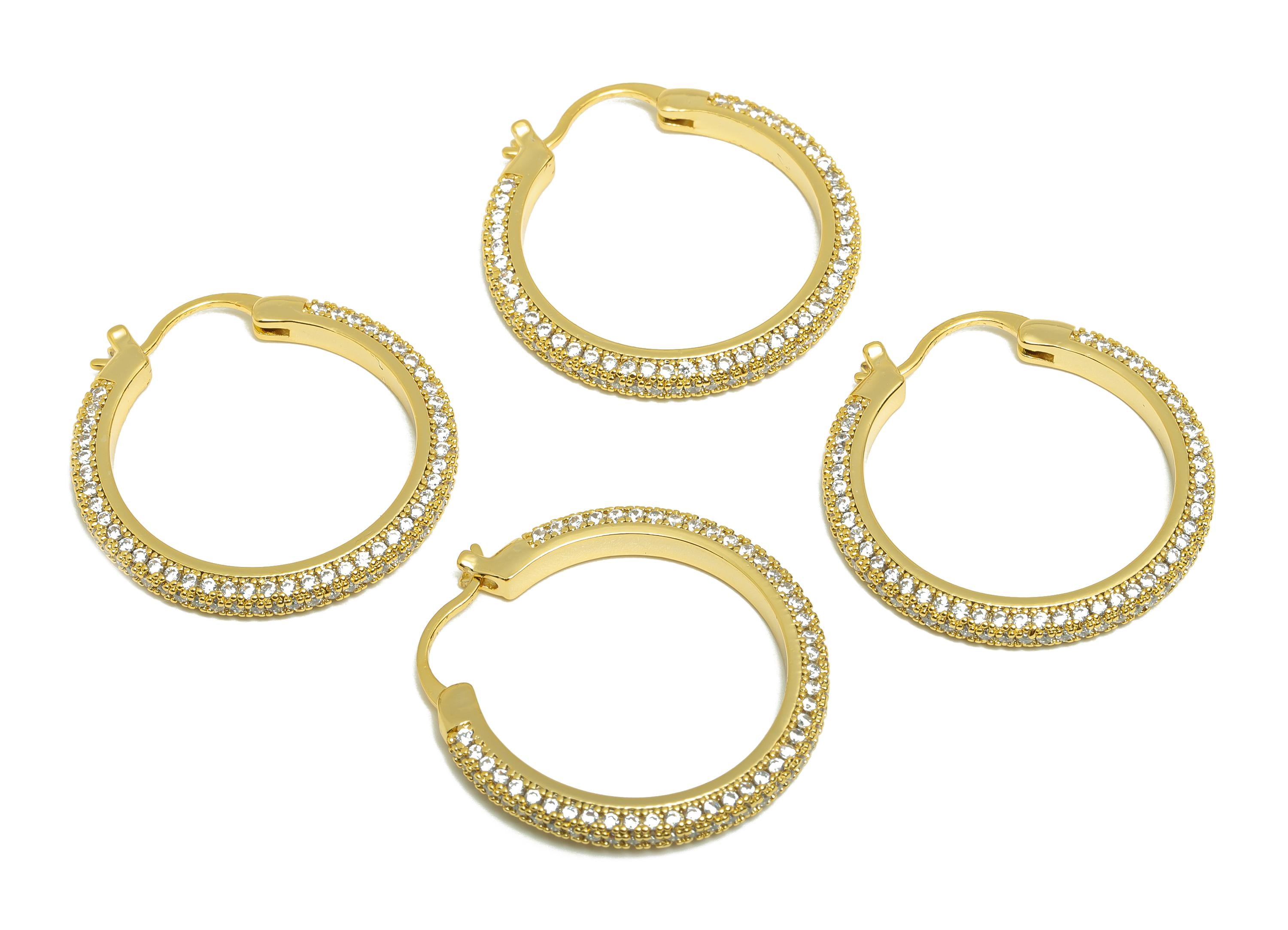 Brass Circle Hoop Earring - Gold Zircon 28mm Huggie Earring - Daily Wear Hinged Back Earring - 18K Real Gold Plated-28x28x2.88mm -RGP9093-28 - DOMEDBAZAAR