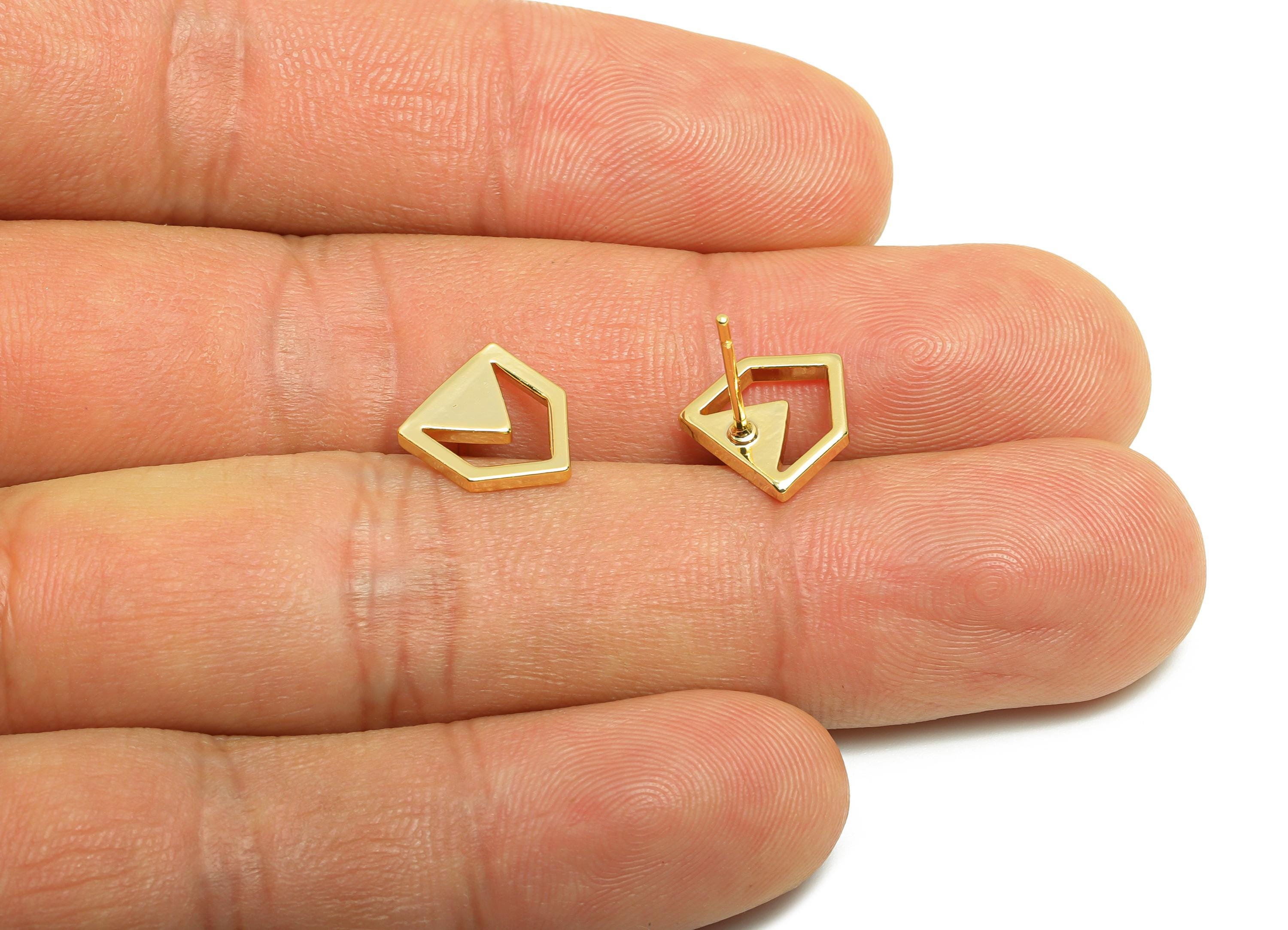 Brass Arrow Earring Post - Gold Minimalist Earring Stud - Mini Arrow Daily Wear Earring - 18K Real Gold Plating -10.06x9.15x1.26mm - RGP9096 - DOMEDBAZAAR