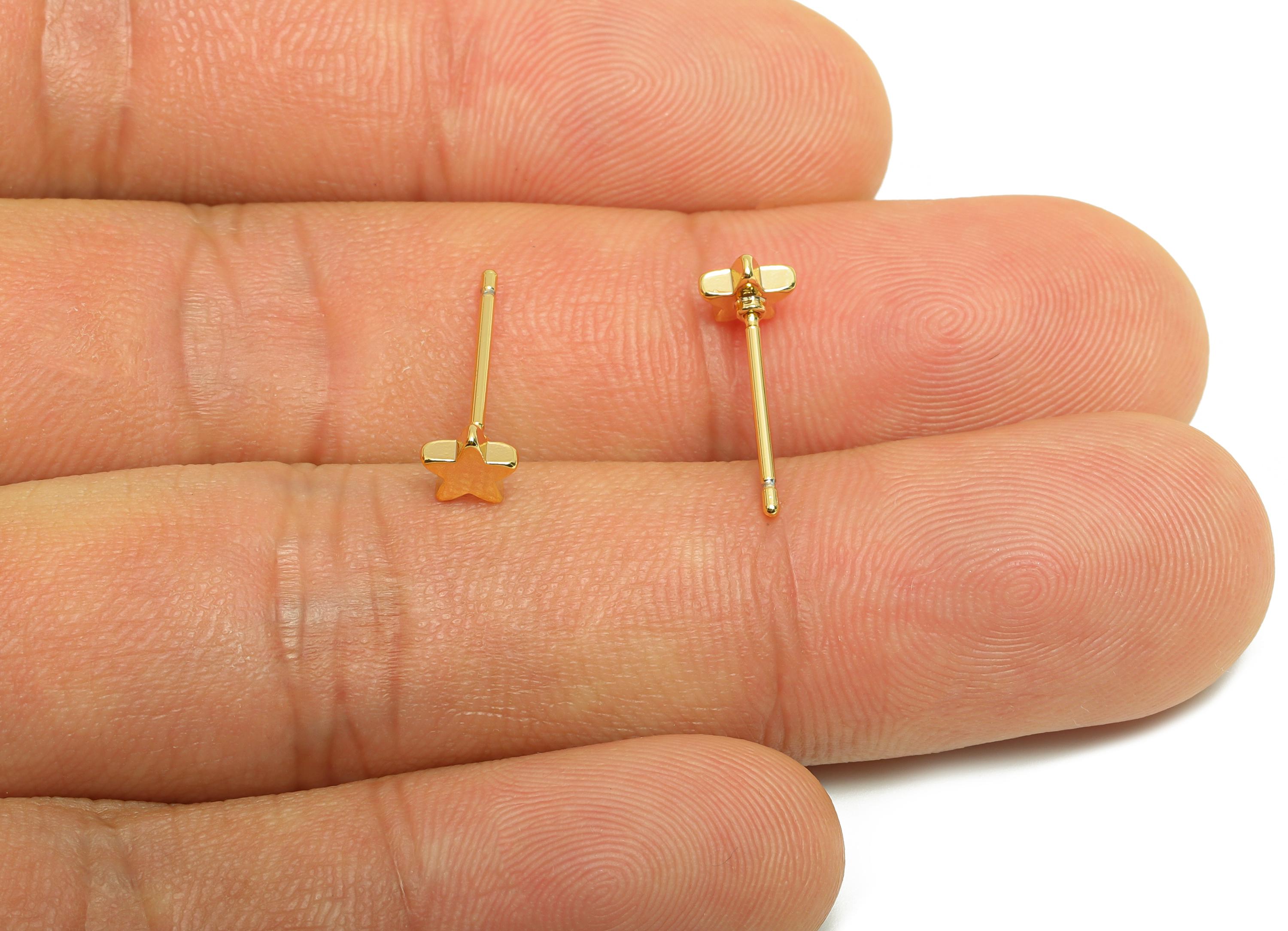 Brass Tiny Star Earring - Gold Minimalist Earring Post - Five-Pointed Star Daily Wear Ear - 18K Real Gold Plating - 4.96x4.96x1.65mm-RGP9097 - DOMEDBAZAAR