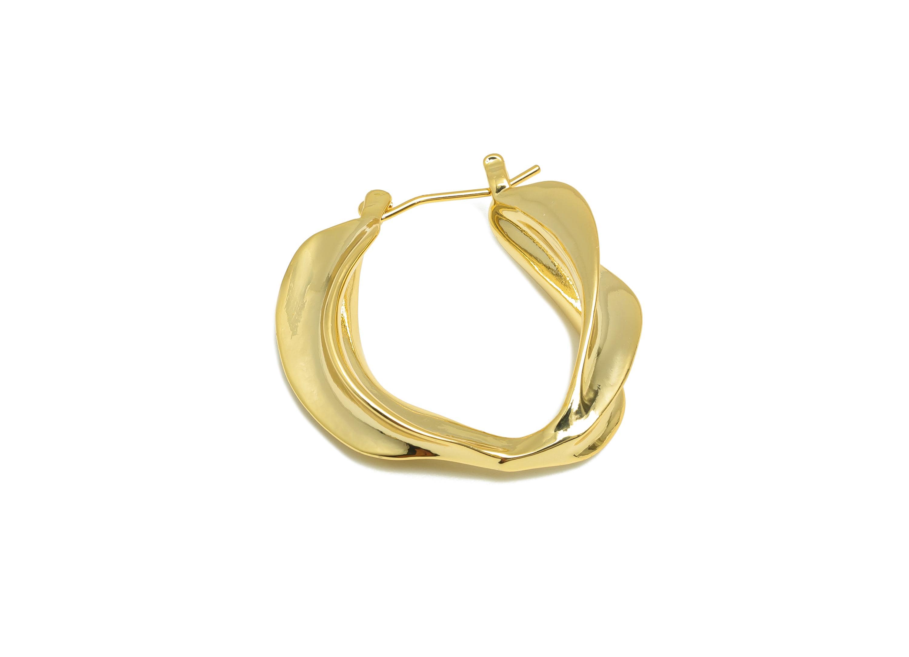 Brass Twisted Hoop Earring - Brass Modern Gold Hoop Earring - Hinged Back Hoop - Punk Jewelry - 18K Real Gold Plated - 28x27x4mm -RGP9164 - DOMEDBAZAAR
