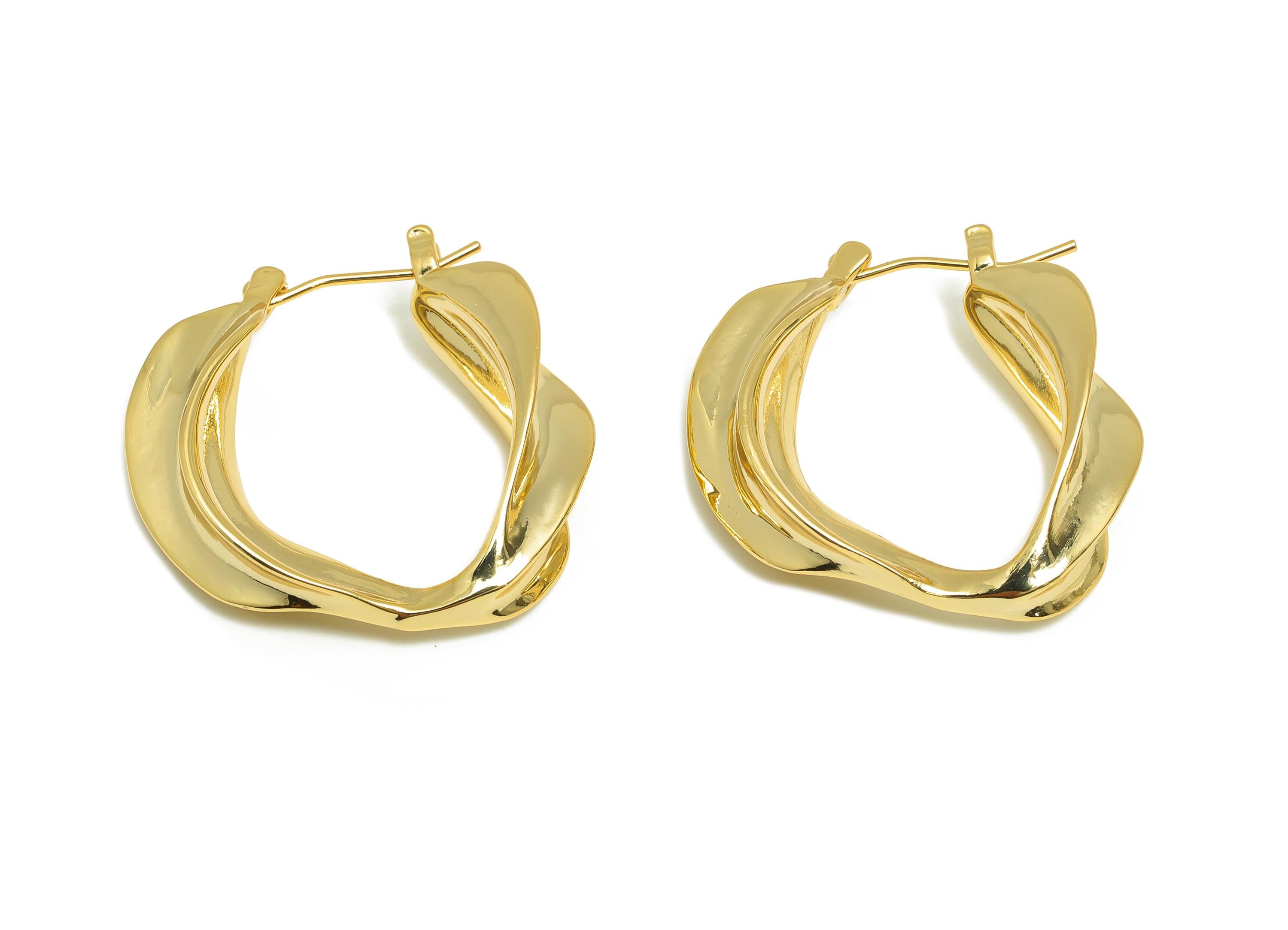 Brass Twisted Hoop Earring - Brass Modern Gold Hoop Earring - Hinged Back Hoop - Punk Jewelry - 18K Real Gold Plated - 28x27x4mm -RGP9164 - DOMEDBAZAAR
