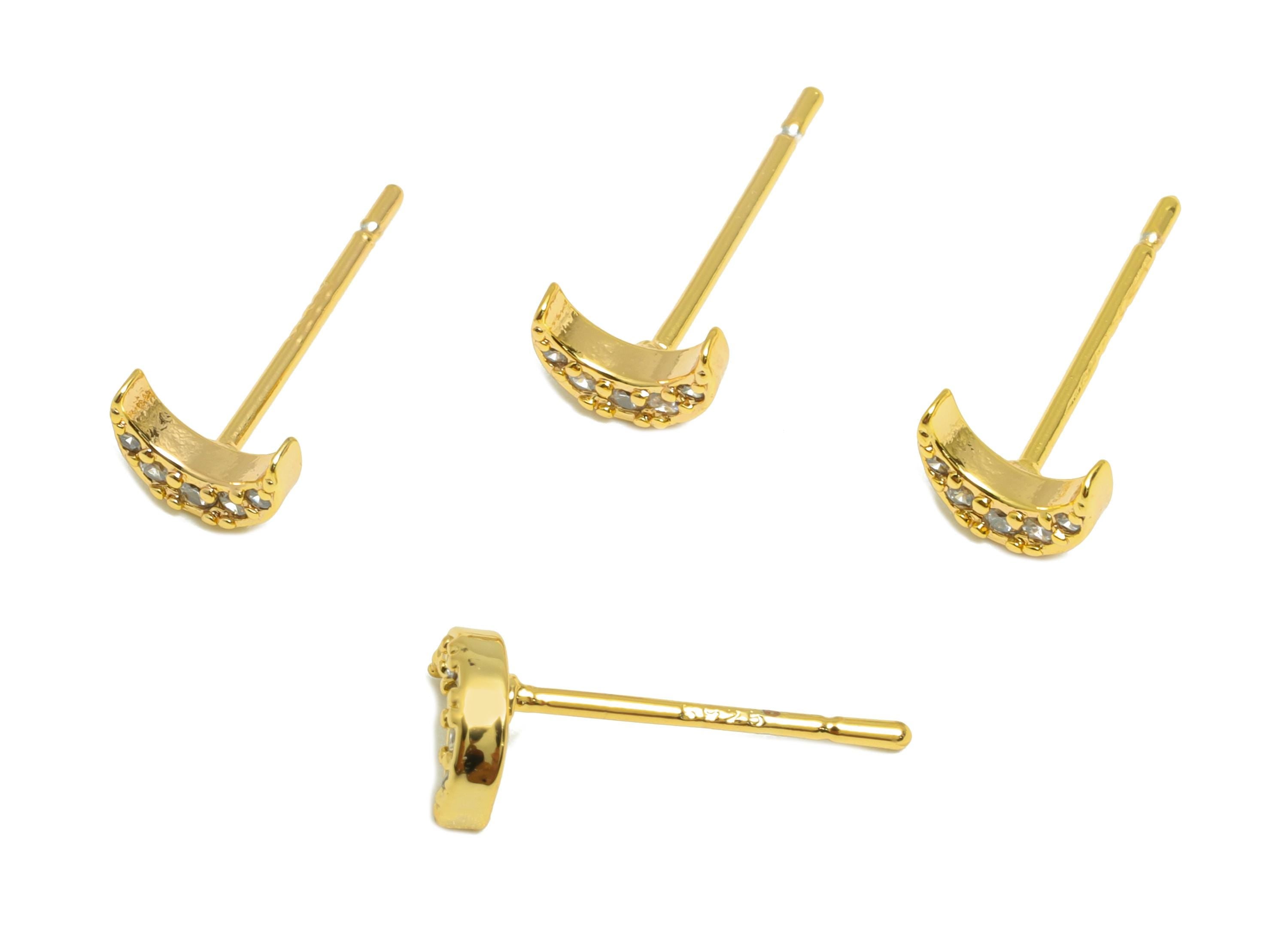 Vintage Earring Stud - Brass Dainty Crescent Jewelry - Everyday Wear Earring Stud - Gold Jewelry - 18K Real Gold Plated - 6x4x1mm - RGP9171 - DOMEDBAZAAR