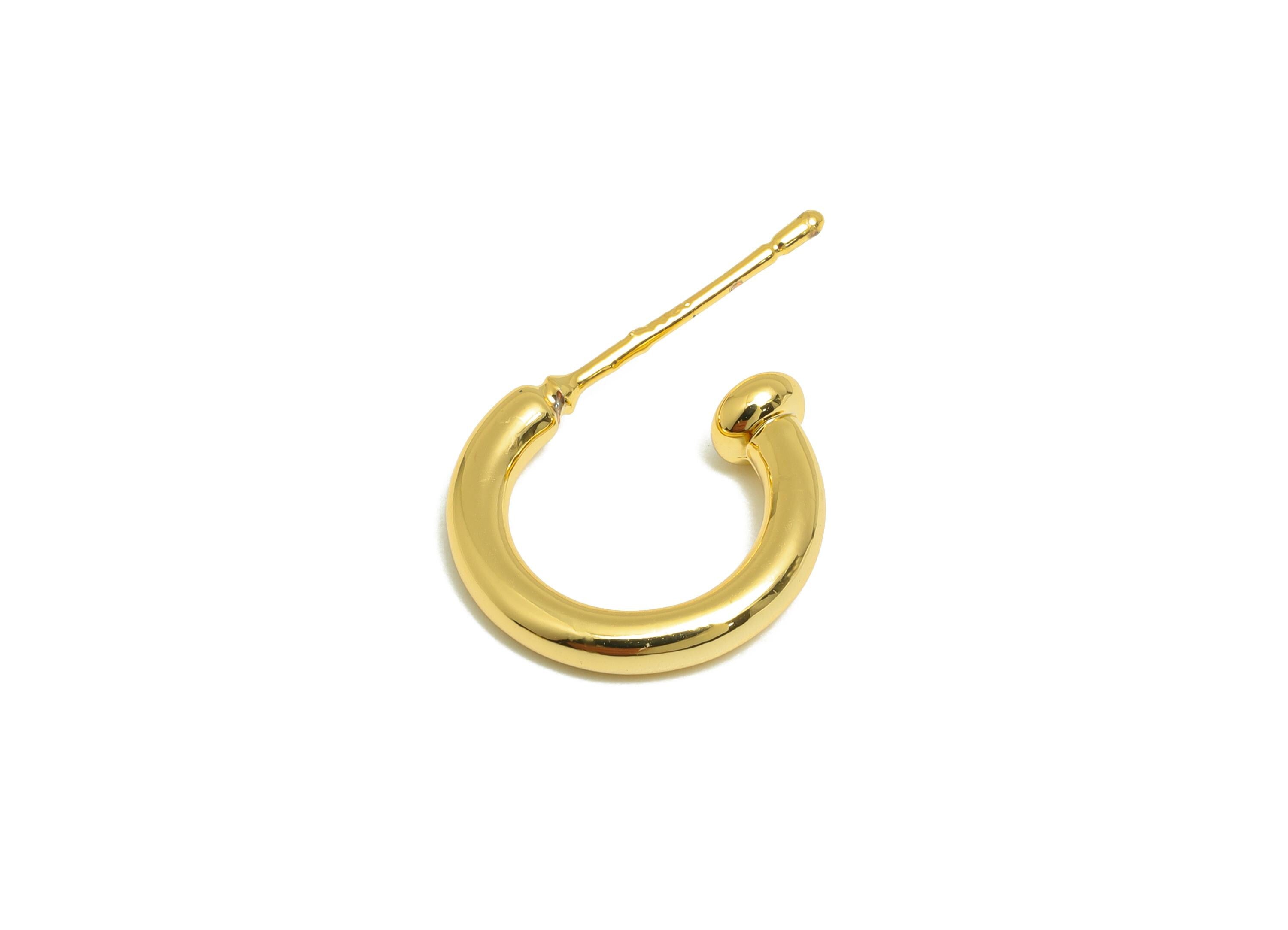 Brass Dainty Earring - Gold C Hoop Earring Post - Minimalist Hoop Earring - Modern Gold Earring - 18K Real Gold Plated - 13x12x3mm - RGP9172 - DOMEDBAZAAR