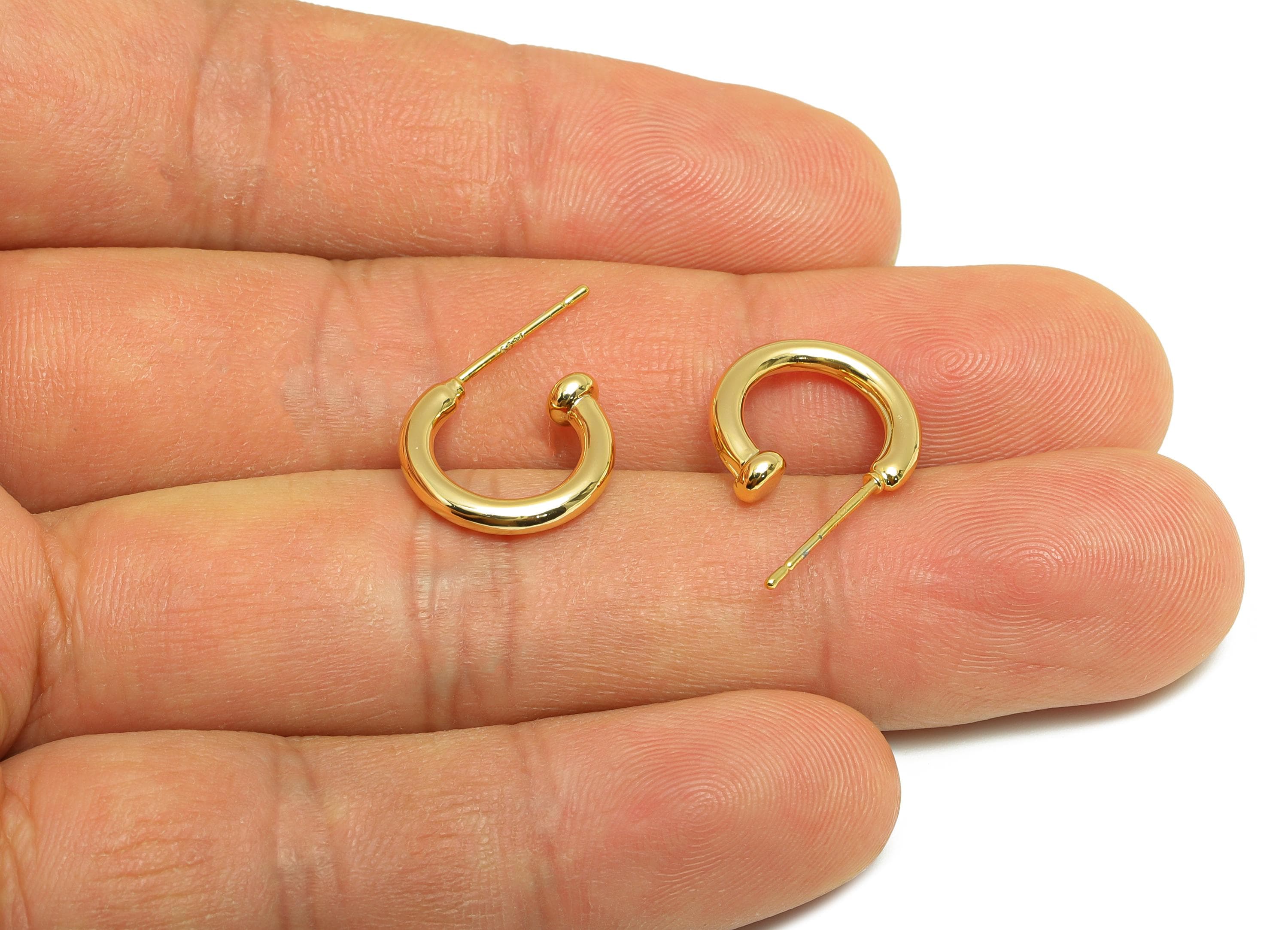 Brass Dainty Earring - Gold C Hoop Earring Post - Minimalist Hoop Earring - Modern Gold Earring - 18K Real Gold Plated - 13x12x3mm - RGP9172 - DOMEDBAZAAR