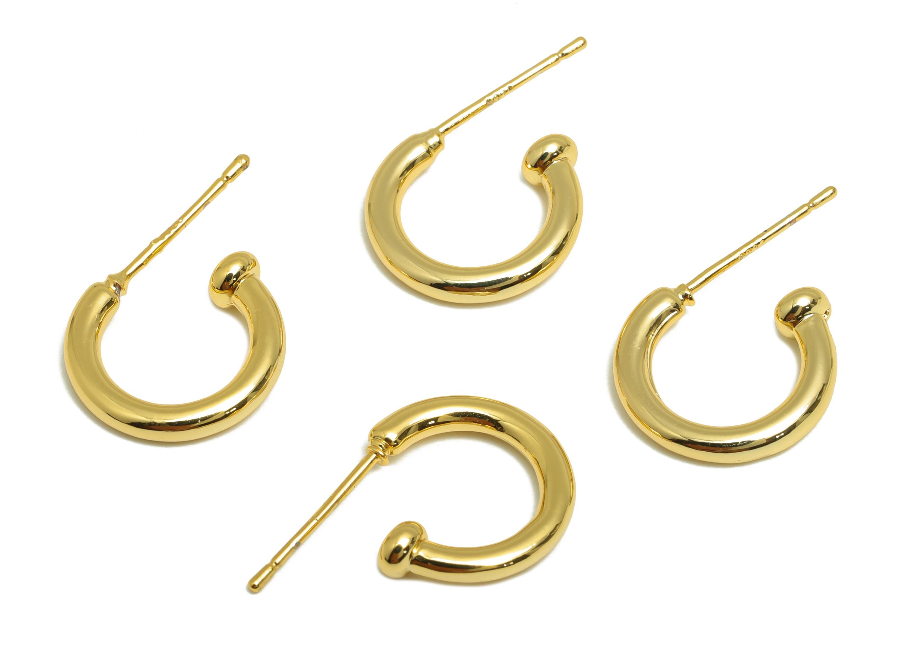 Brass Dainty Earring - Gold C Hoop Earring Post - Minimalist Hoop Earring - Modern Gold Earring - 18K Real Gold Plated - 13x12x3mm - RGP9172 - DOMEDBAZAAR