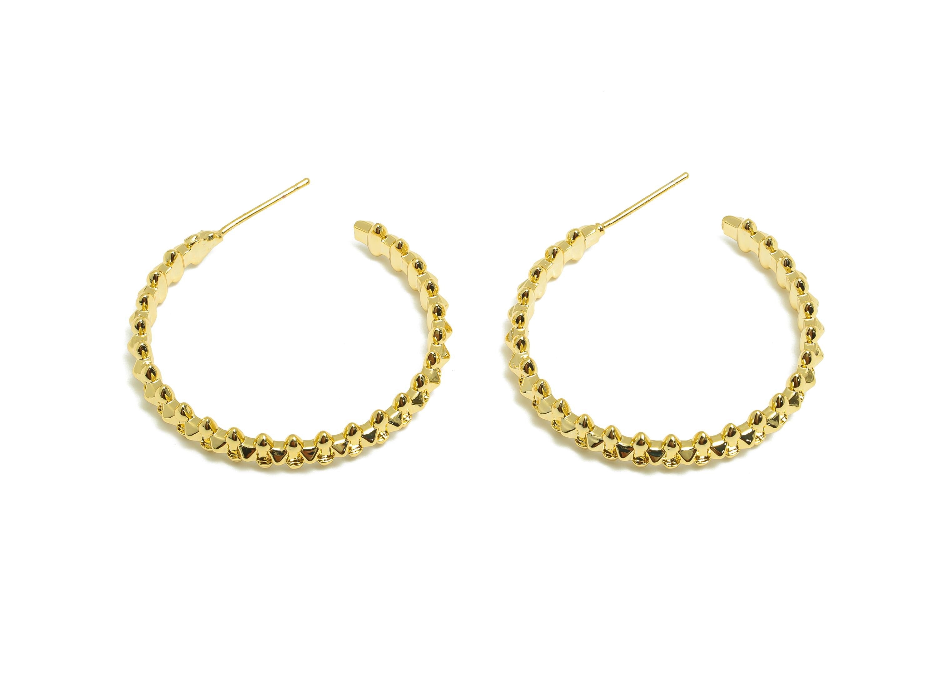 Brass Textured Hoop Earring - Gold C Hoop Earring Post - Fashion Hoop Earring - Modern Jewelry - 18K Real Gold Plated - 30x29x2mm - RGP9177 - DOMEDBAZAAR