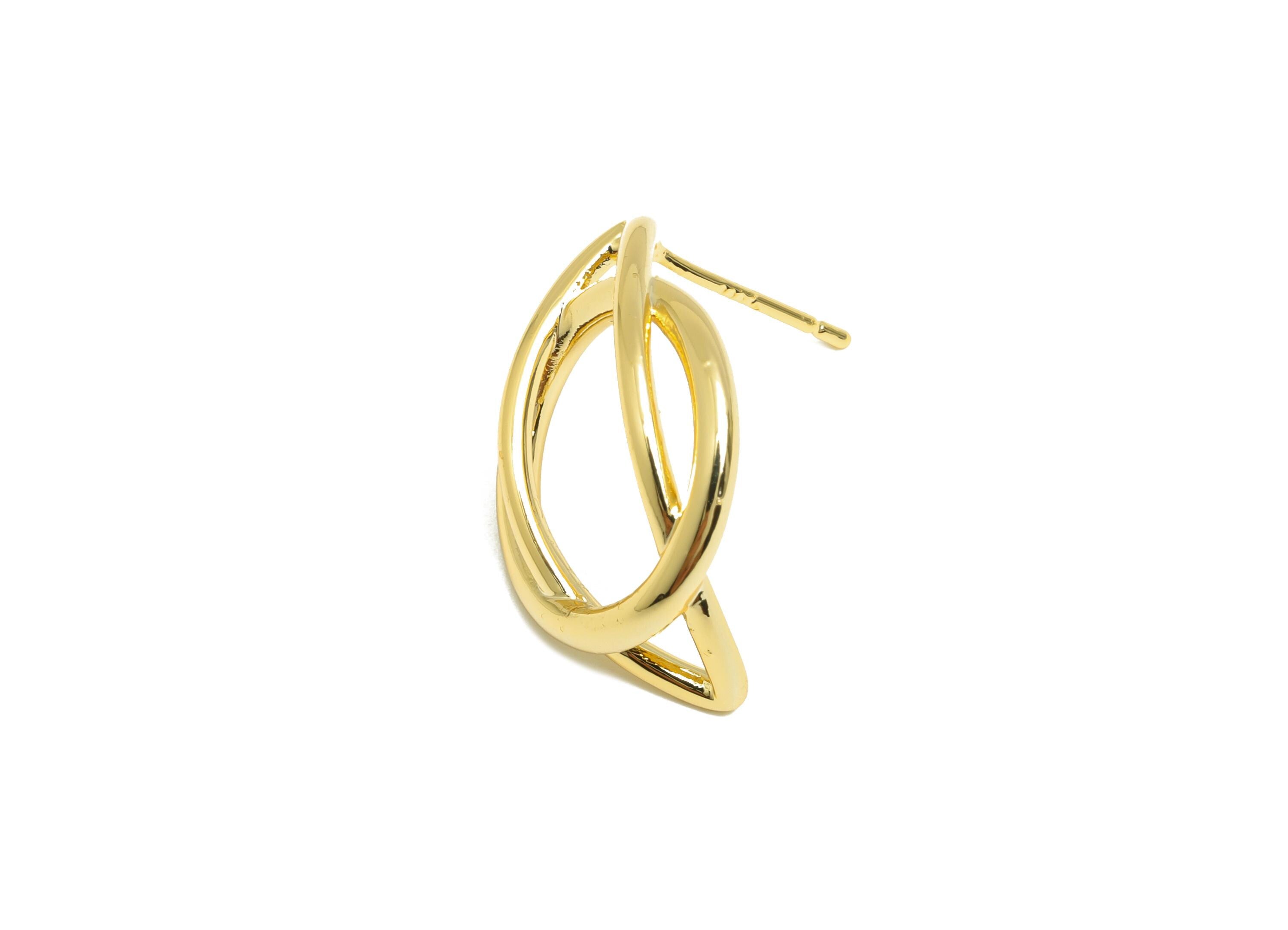 Brass Dainty Earring - Gold Bent Marquise Earring Post - Geometry Earring - Modern Gold Earring - 18K Real Gold Plated - 22x16x1mm - RGP9186 - DOMEDBAZAAR