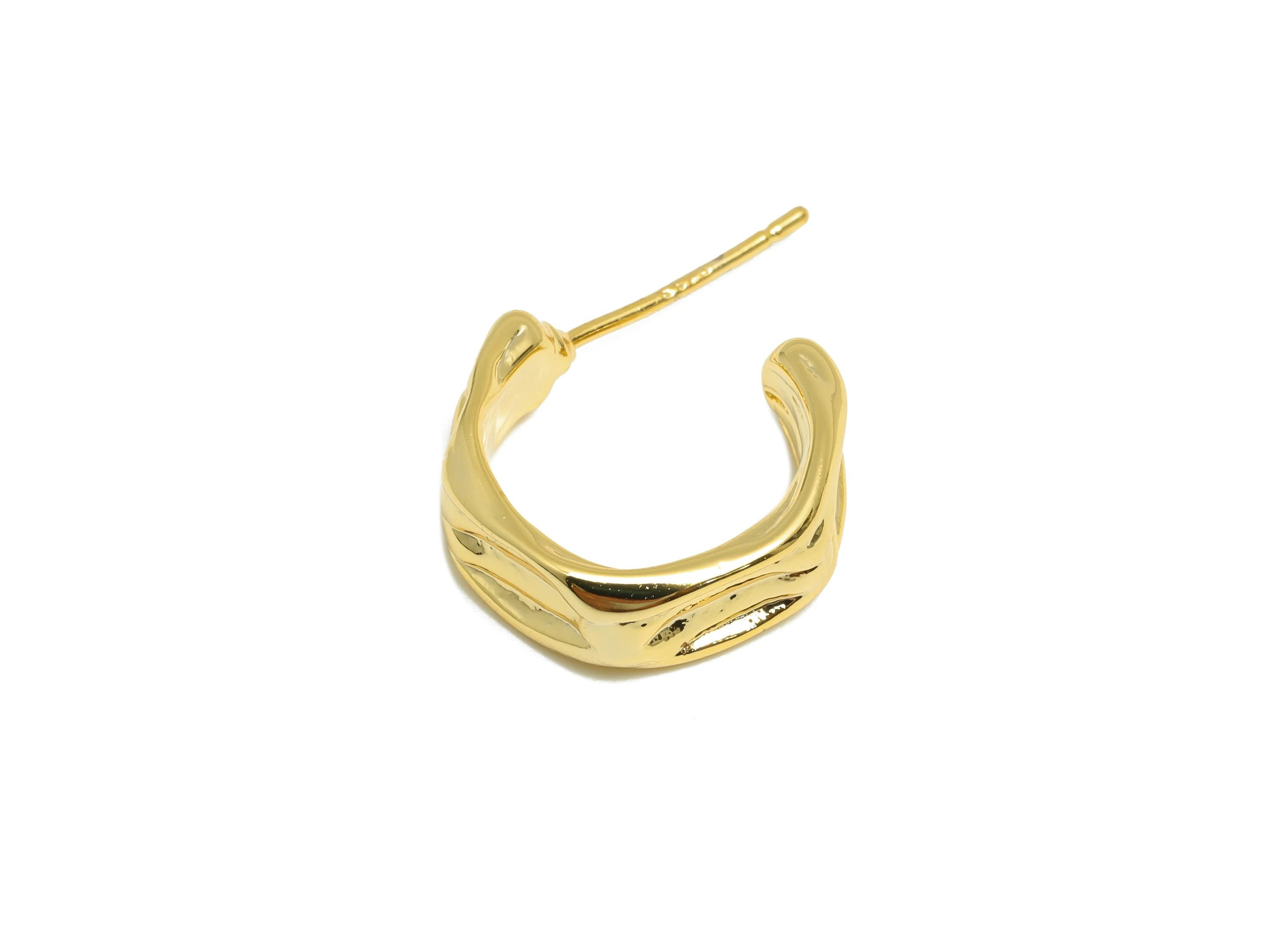 Brass Textured Hoop Earring - Gold Classic Earring Post - Luxury Hoop Earring - Modern Jewelry - 18K Real Gold Plated - 14.63x5x1mm- RGP9189 - DOMEDBAZAAR