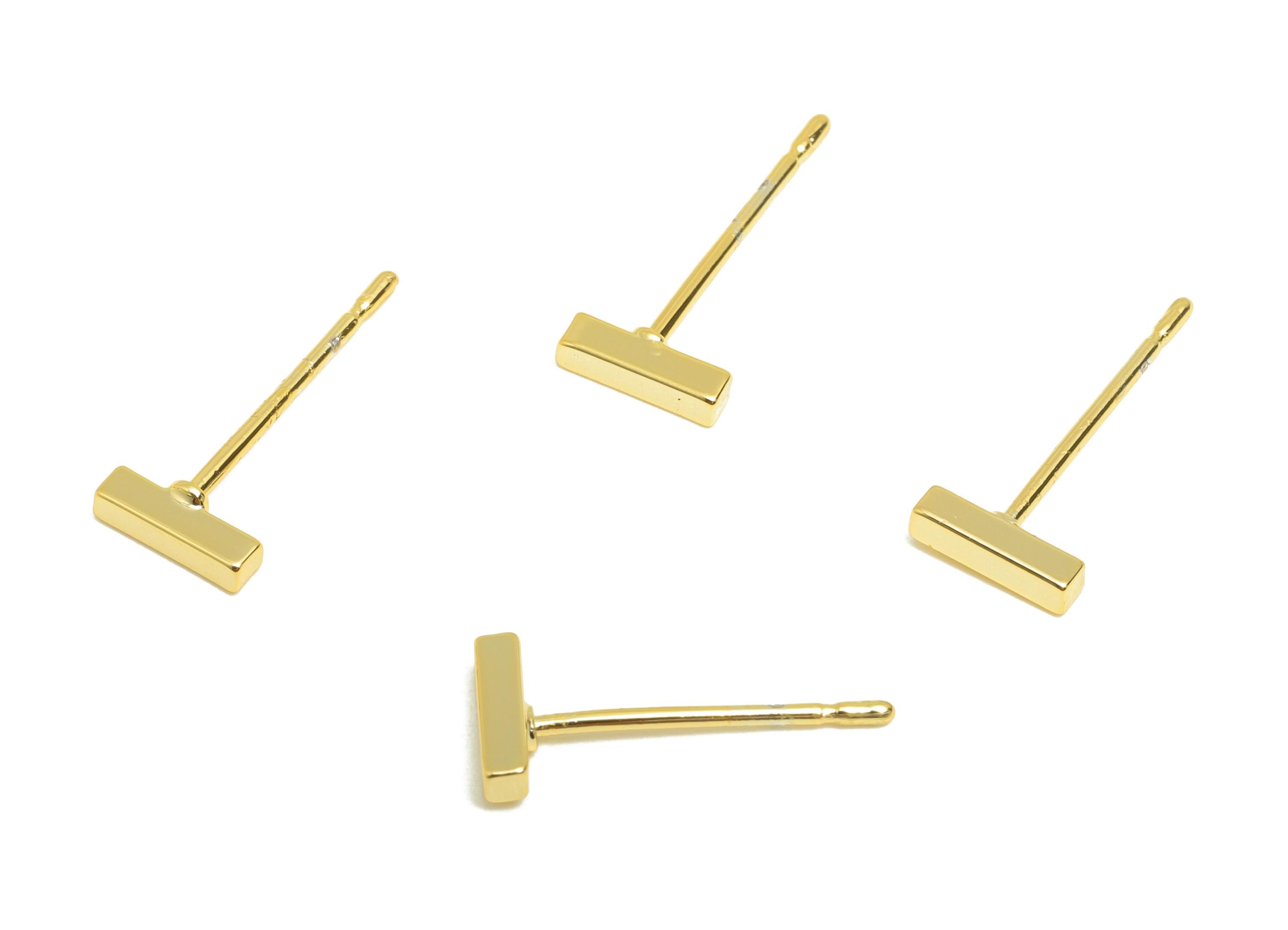 Brass Bar Earring - Gold Geometry Earring Post - Brass Modern Earring - Minimalist Jewelry - 18K Real Gold Plated - 6.03x1.6x1mm - RGP9220 - DOMEDBAZAAR