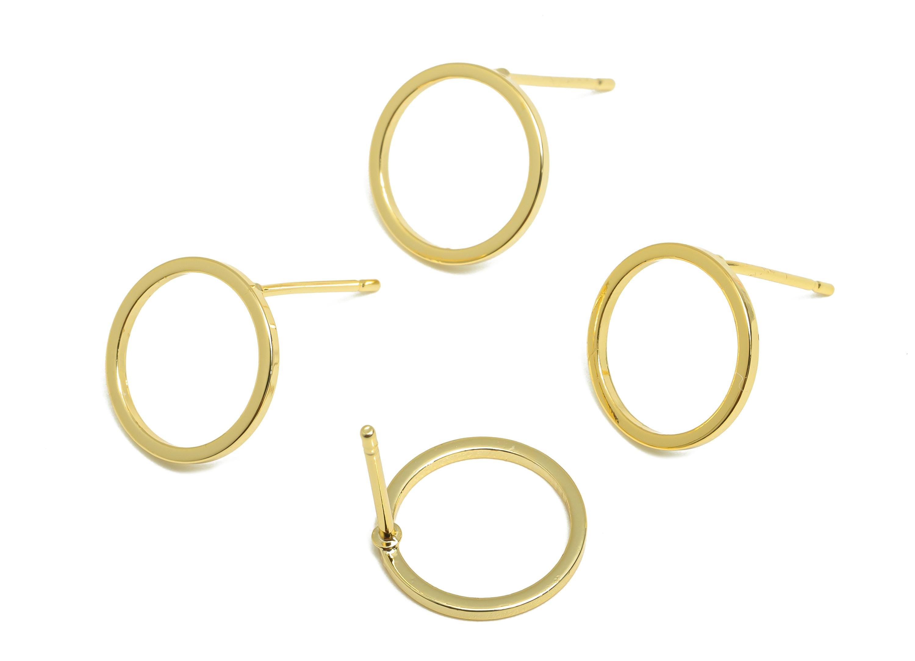 Brass Round Earring - Unique Gold Earring Post - Brass Modern Earring - Minimalist Jewelry - 18K Real Gold Plated - 12x12x0.9mm - RGP9192 - DOMEDBAZAAR