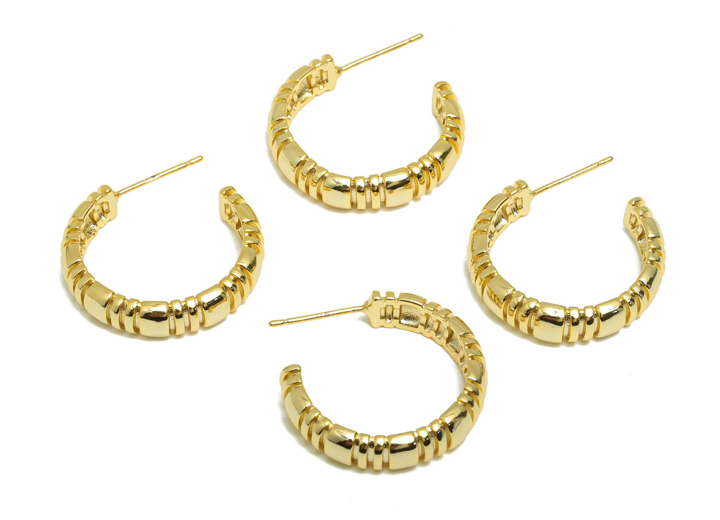 Textured Hoop Earring Stud - Gold Brass Unique Hoop - Brass Geometric Hoop - Modern Jewelry - 18K Real Gold Plated - 24x21x2.22mm - RGP9202 - DOMEDBAZAAR
