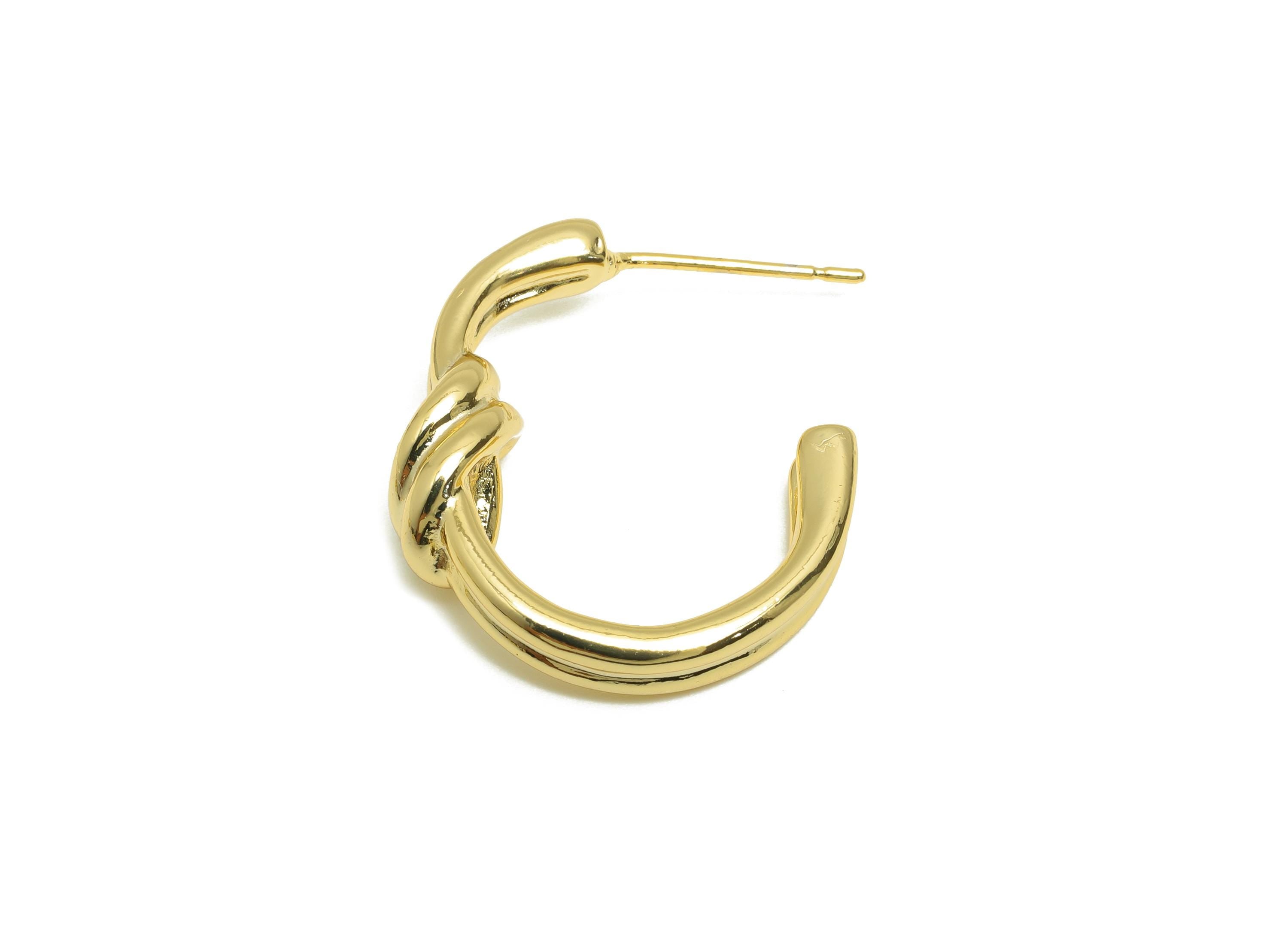 Knot Hoop Earring Stud - Gold Brass Unique Hoop - Brass Textured Hoop Earring - Modern Jewelry - 18K Real Gold Plated -23x20x4mm - RGP9208 - DOMEDBAZAAR