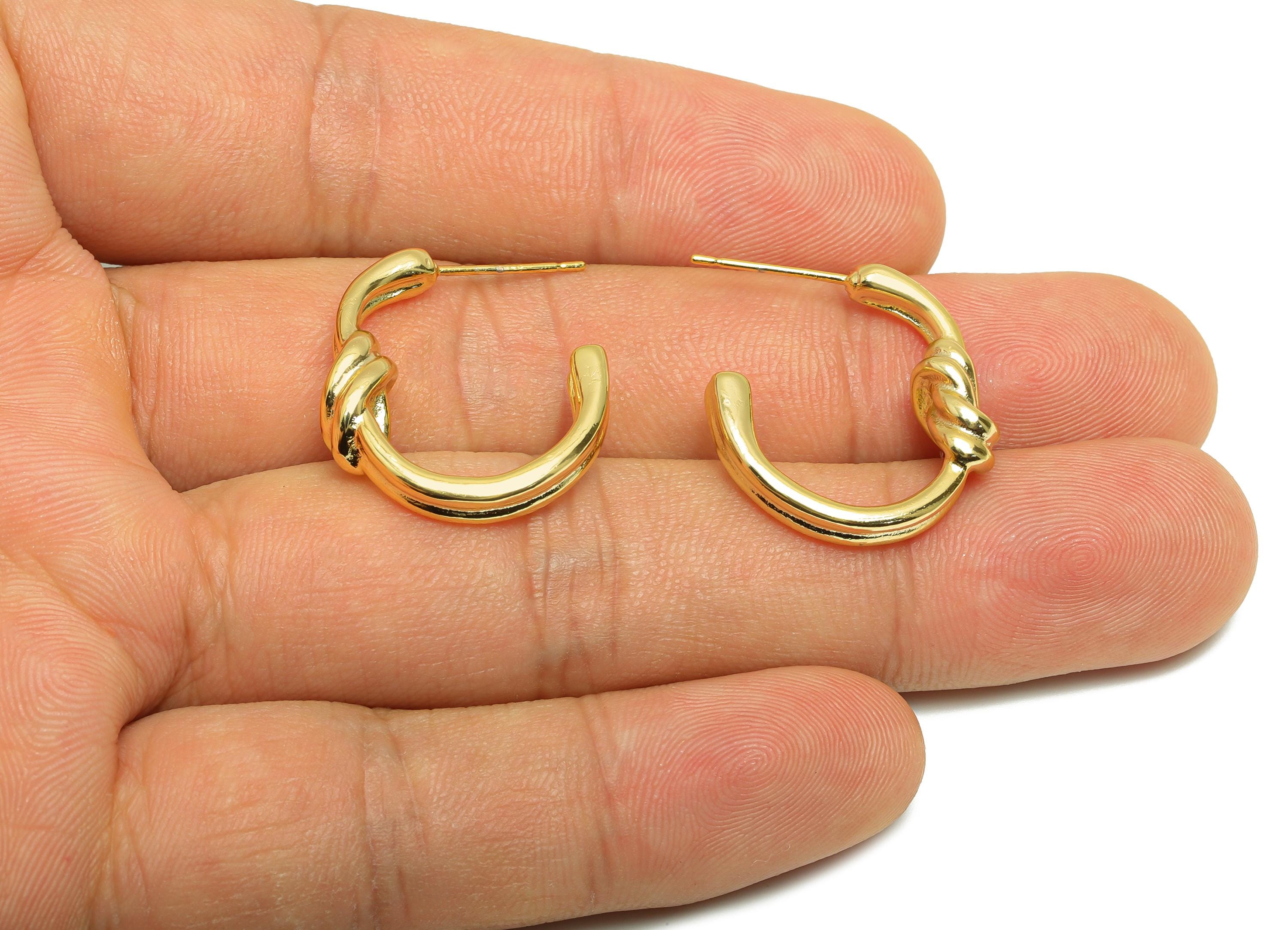 Knot Hoop Earring Stud - Gold Brass Unique Hoop - Brass Textured Hoop Earring - Modern Jewelry - 18K Real Gold Plated -23x20x4mm - RGP9208 - DOMEDBAZAAR
